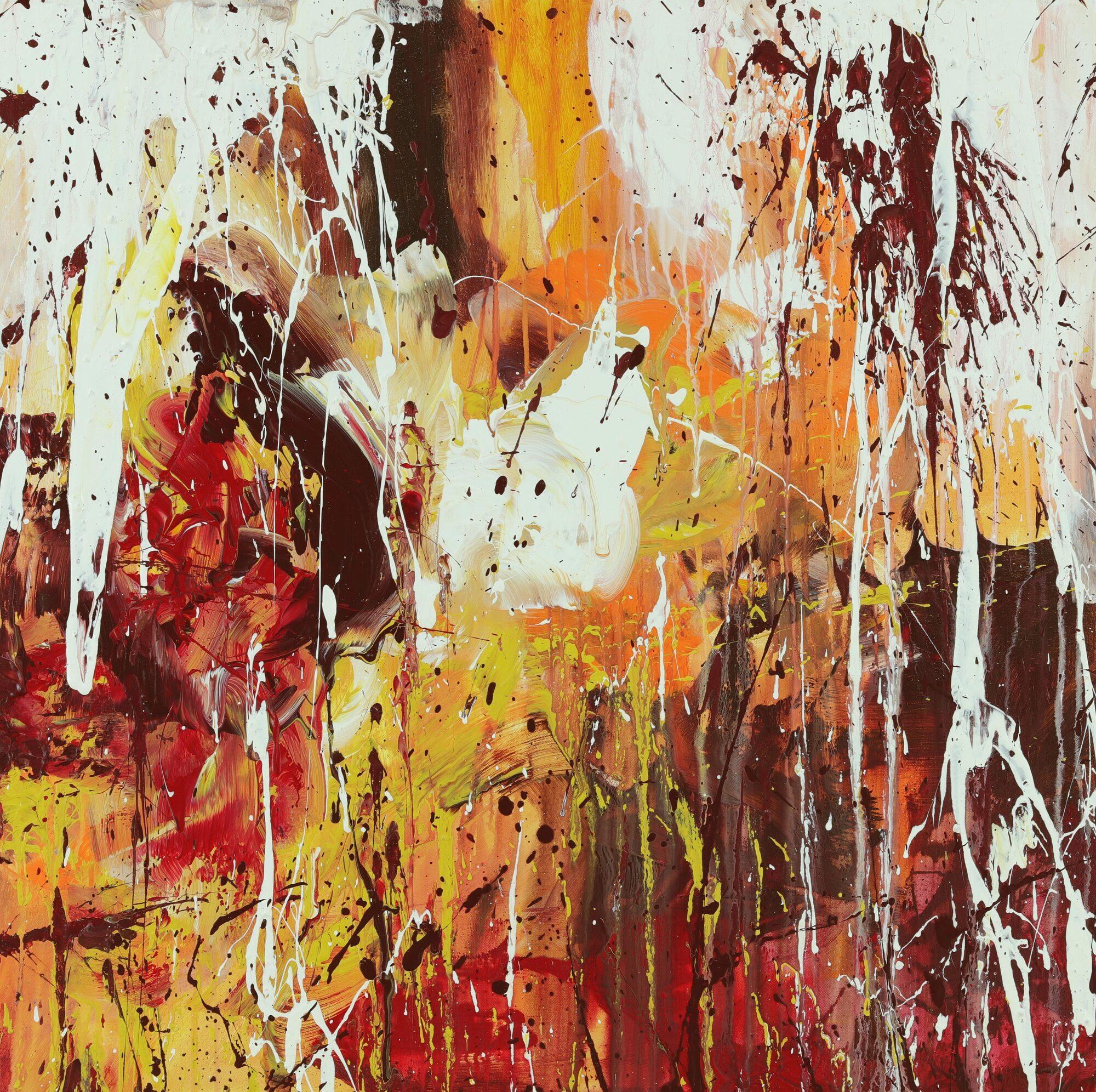 Abstraktes Acrylbild Modern Art handgemalt auf Leinwand Action Painting quadratisch