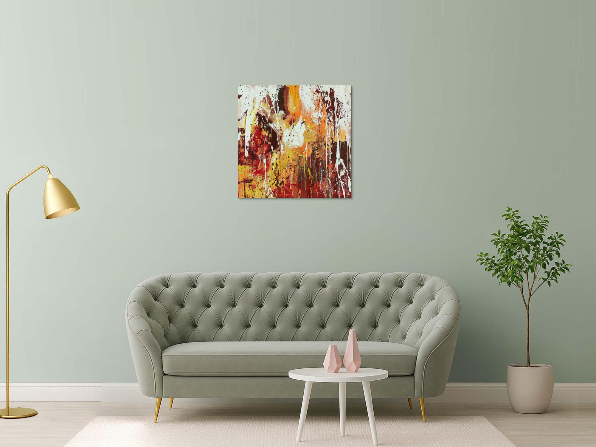 Abstraktes Acrylbild Modern Art handgemalt auf Leinwand Action Painting quadratisch