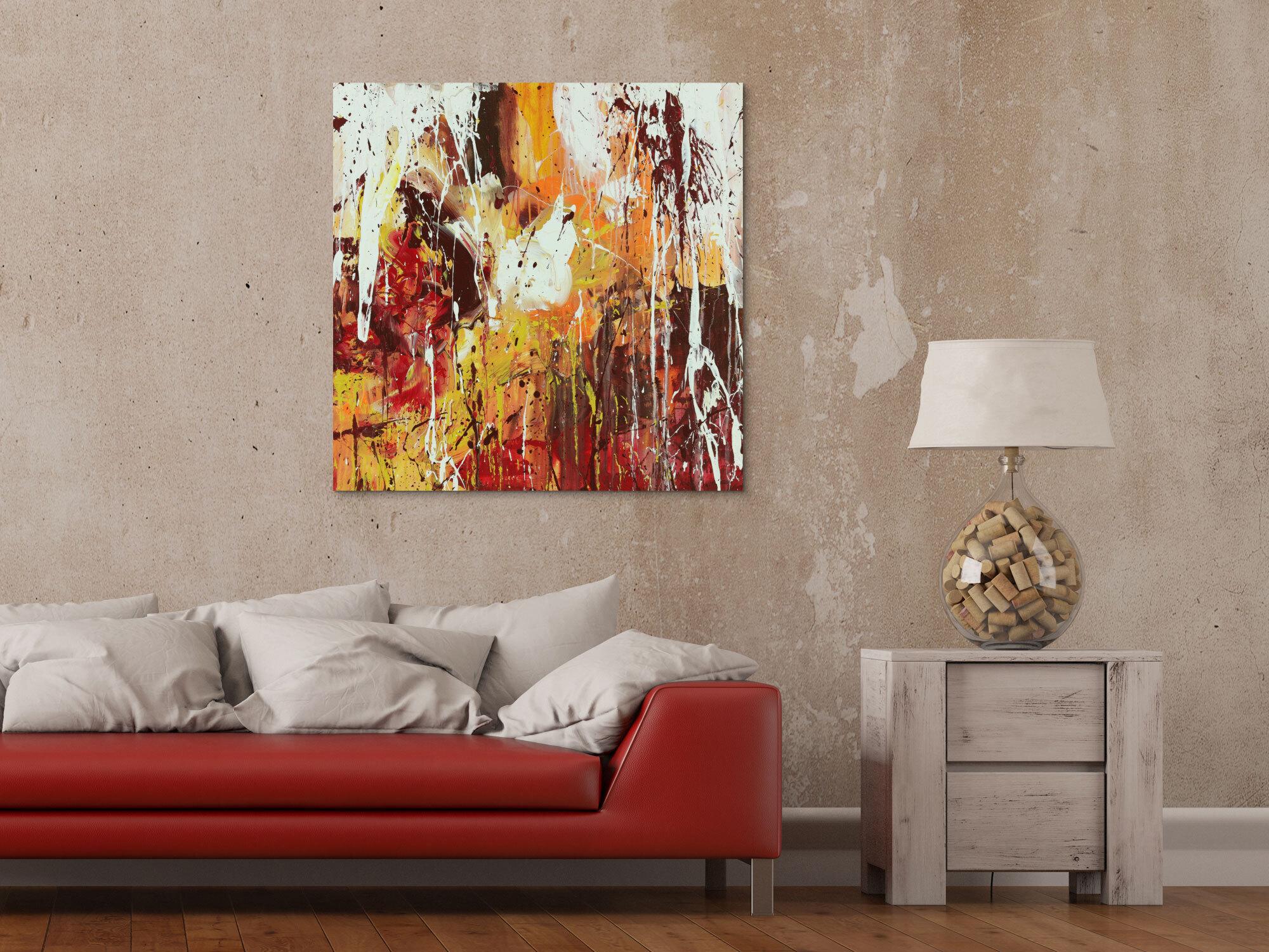 Abstraktes Acrylbild Modern Art handgemalt auf Leinwand Action Painting quadratisch