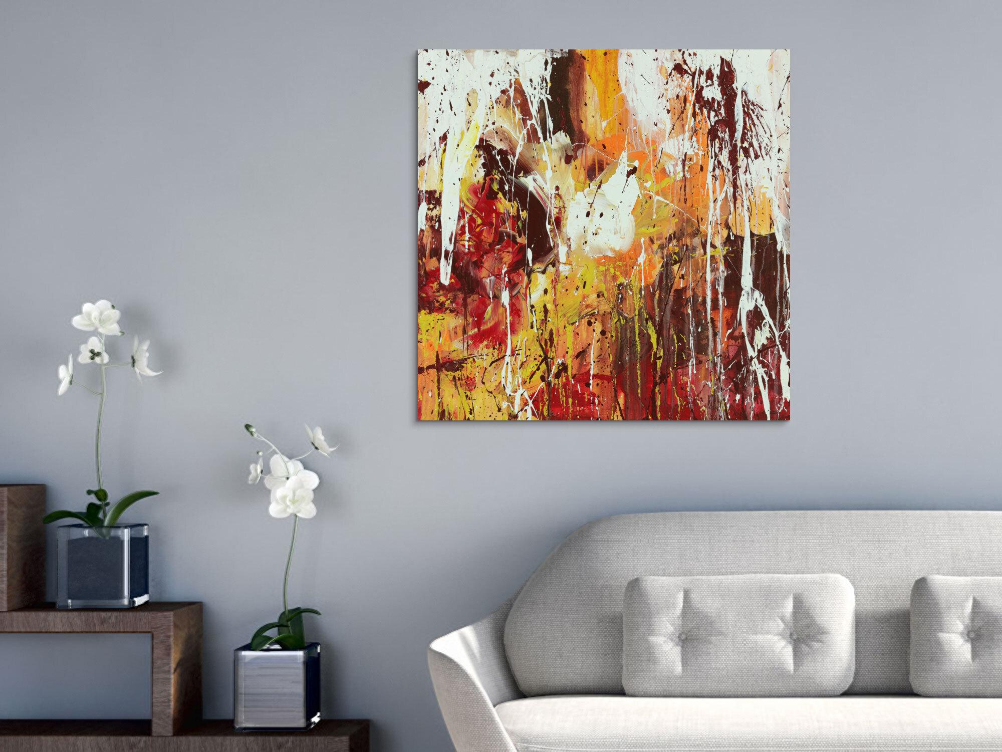 Abstraktes Acrylbild Modern Art handgemalt auf Leinwand Action Painting quadratisch