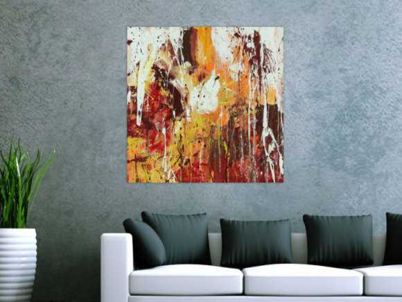 Abstraktes Acrylbild Modern Art handgemalt auf Leinwand Action Painting quadratisch