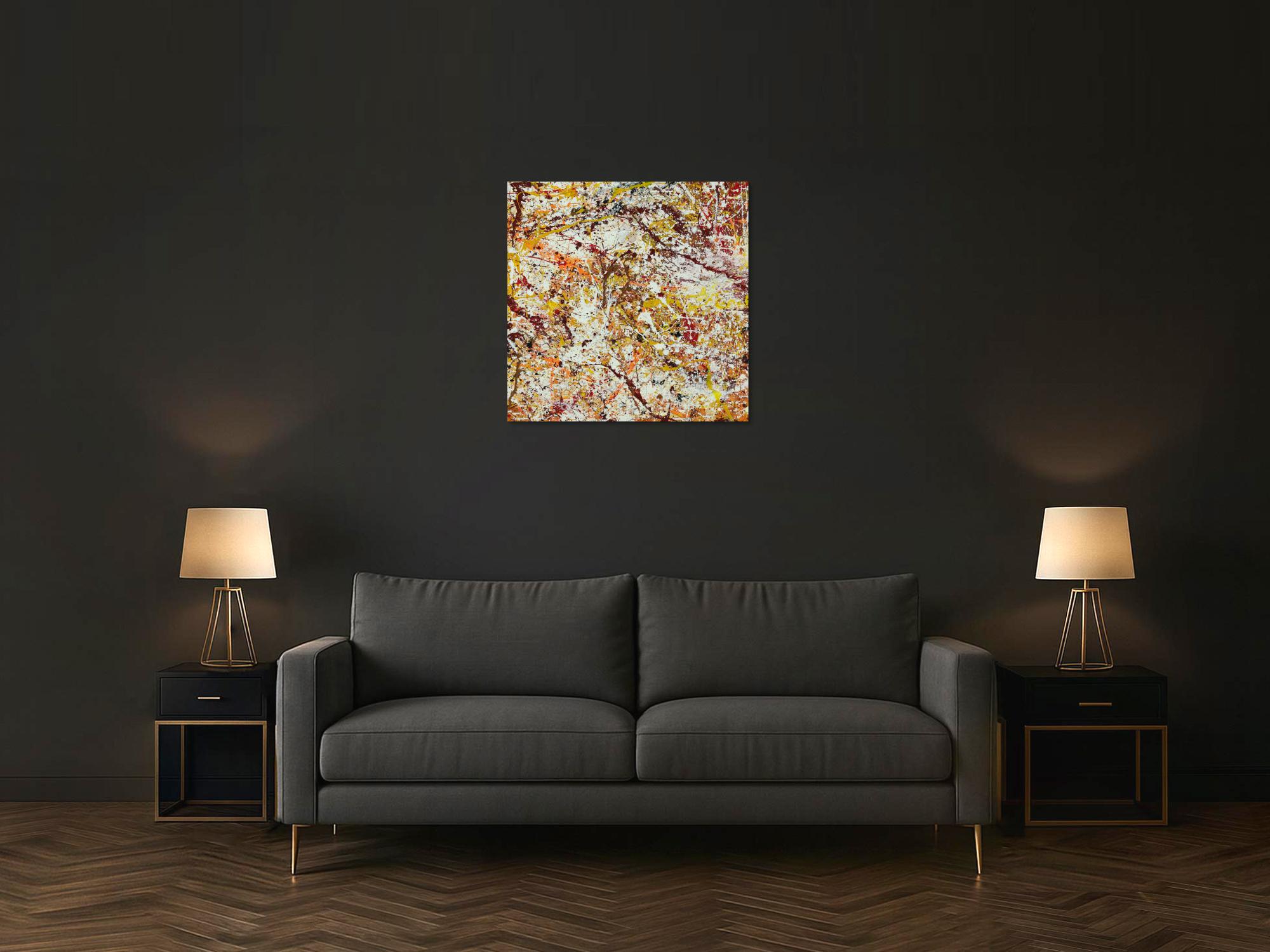 Abstraktes Acrylbild Modern Art handgemalt auf Leinwand Action Painting quadratisch