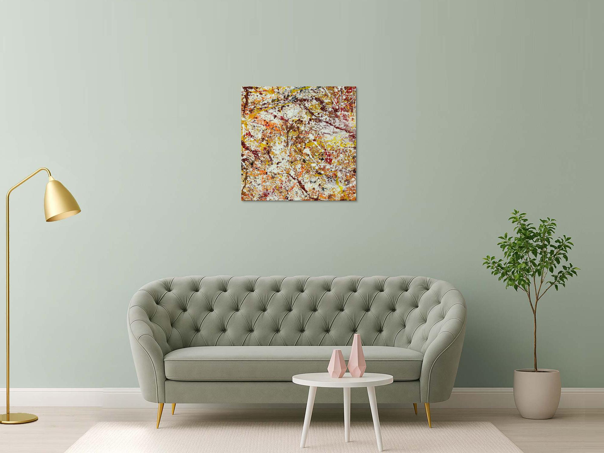 Abstraktes Acrylbild Modern Art handgemalt auf Leinwand Action Painting quadratisch