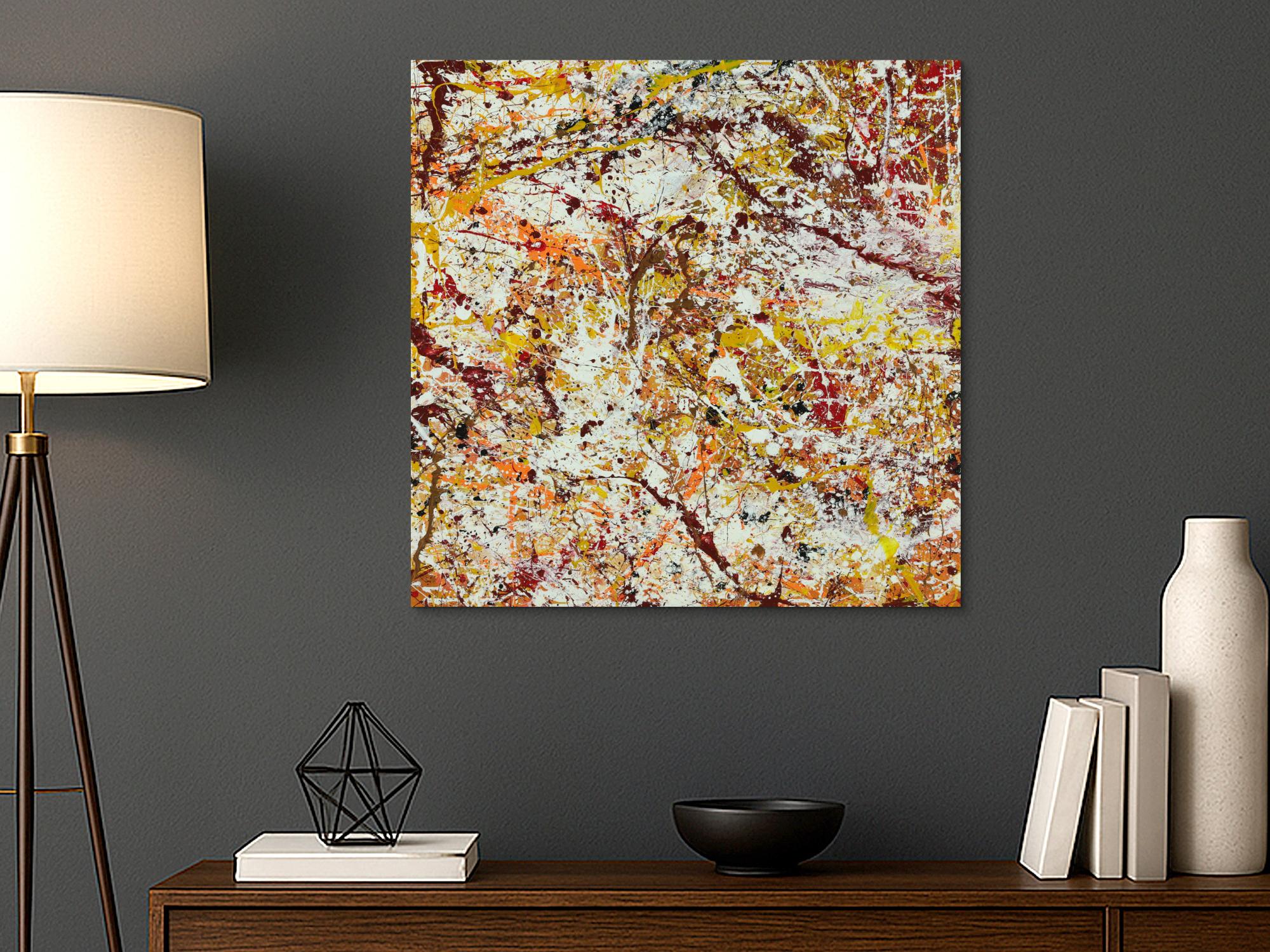 Abstraktes Acrylbild Modern Art handgemalt auf Leinwand Action Painting quadratisch