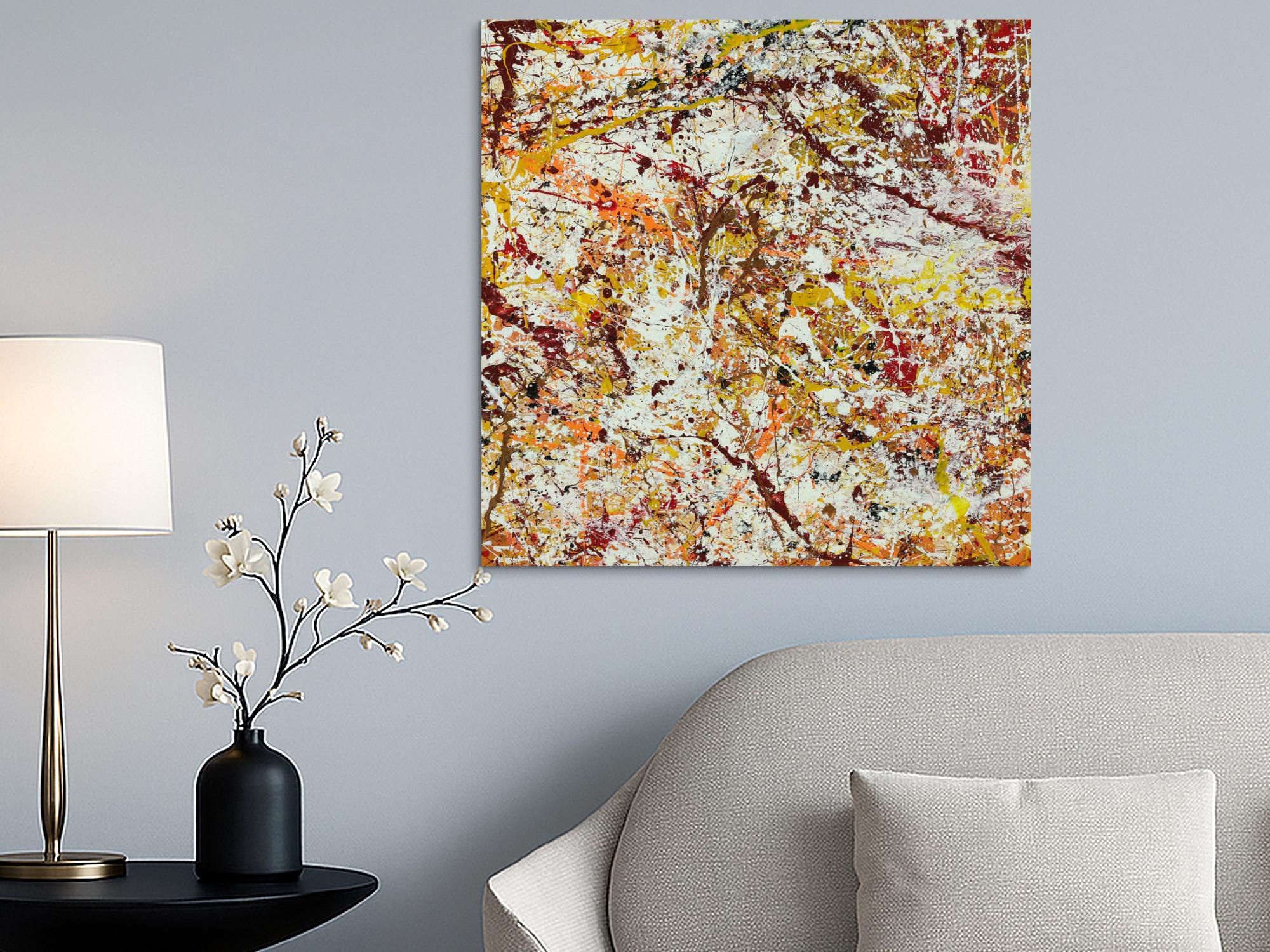 Abstraktes Acrylbild Modern Art handgemalt auf Leinwand Action Painting quadratisch