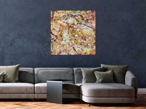 Abstraktes Acrylbild Modern Art handgemalt auf Leinwand Action Painting quadratisch