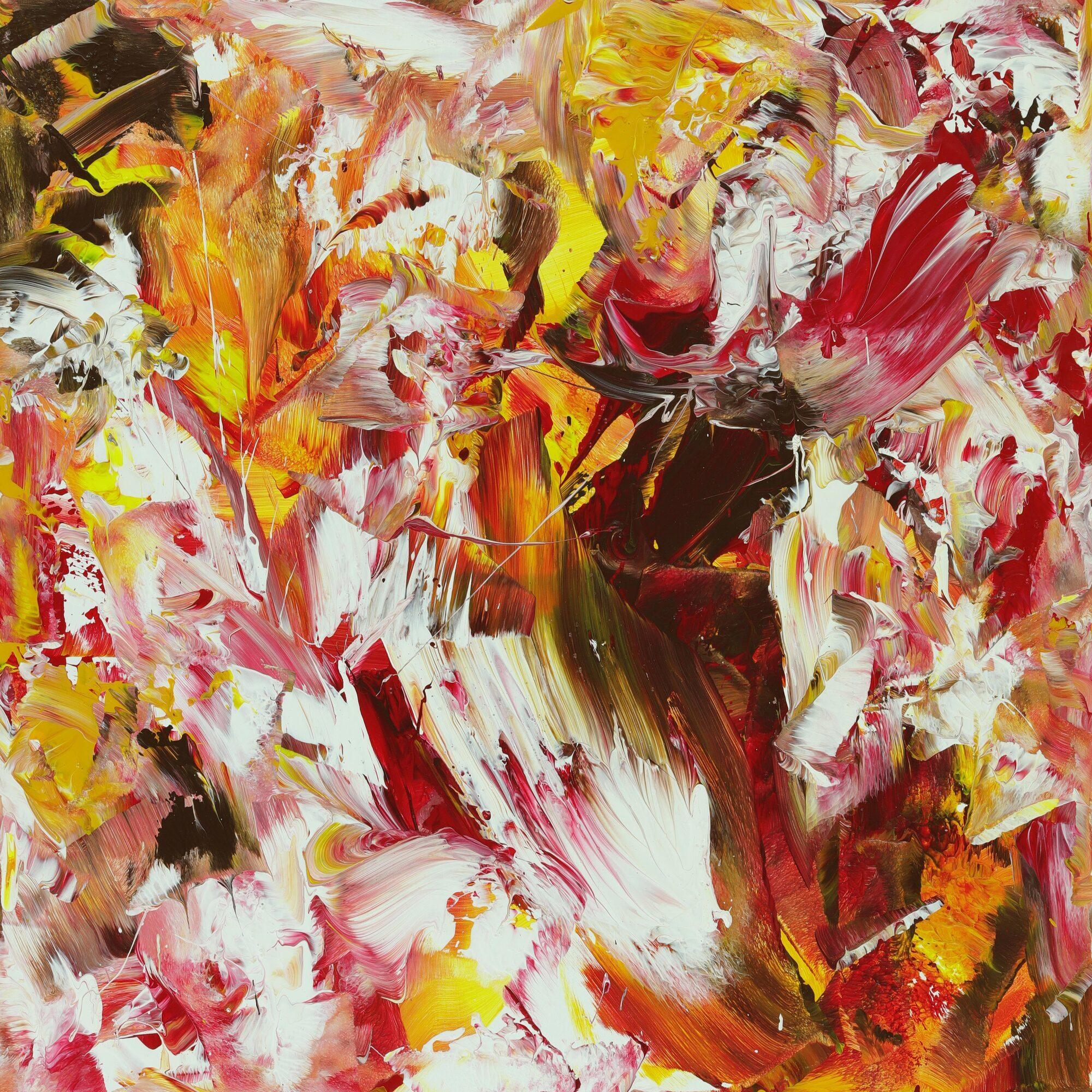 Abstraktes Acrylbild Modern Art handgemalt auf Leinwand Action Painting quadratisch