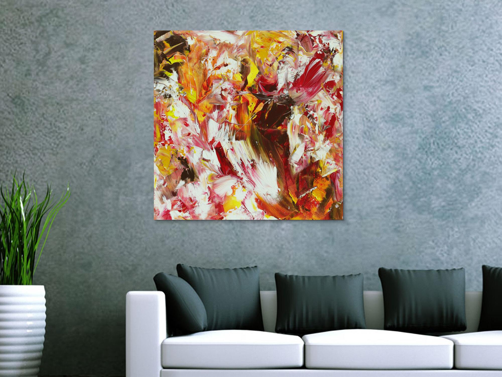 Abstraktes Acrylbild Modern Art handgemalt auf Leinwand Action Painting quadratisch