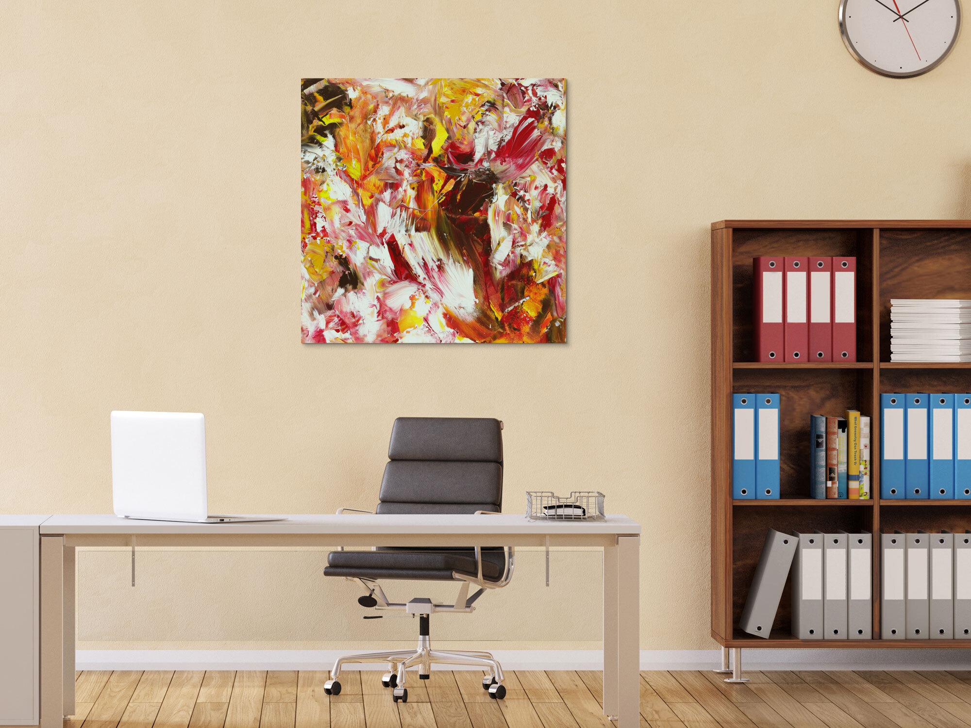 Abstraktes Acrylbild Modern Art handgemalt auf Leinwand Action Painting quadratisch