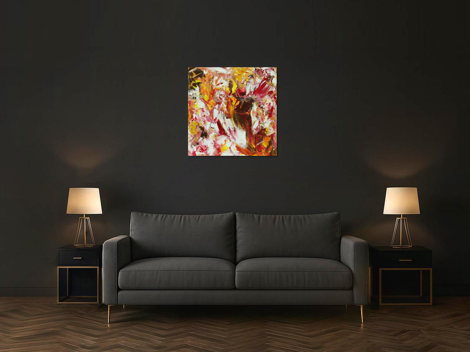 Abstraktes Acrylbild Modern Art handgemalt auf Leinwand Action Painting quadratisch