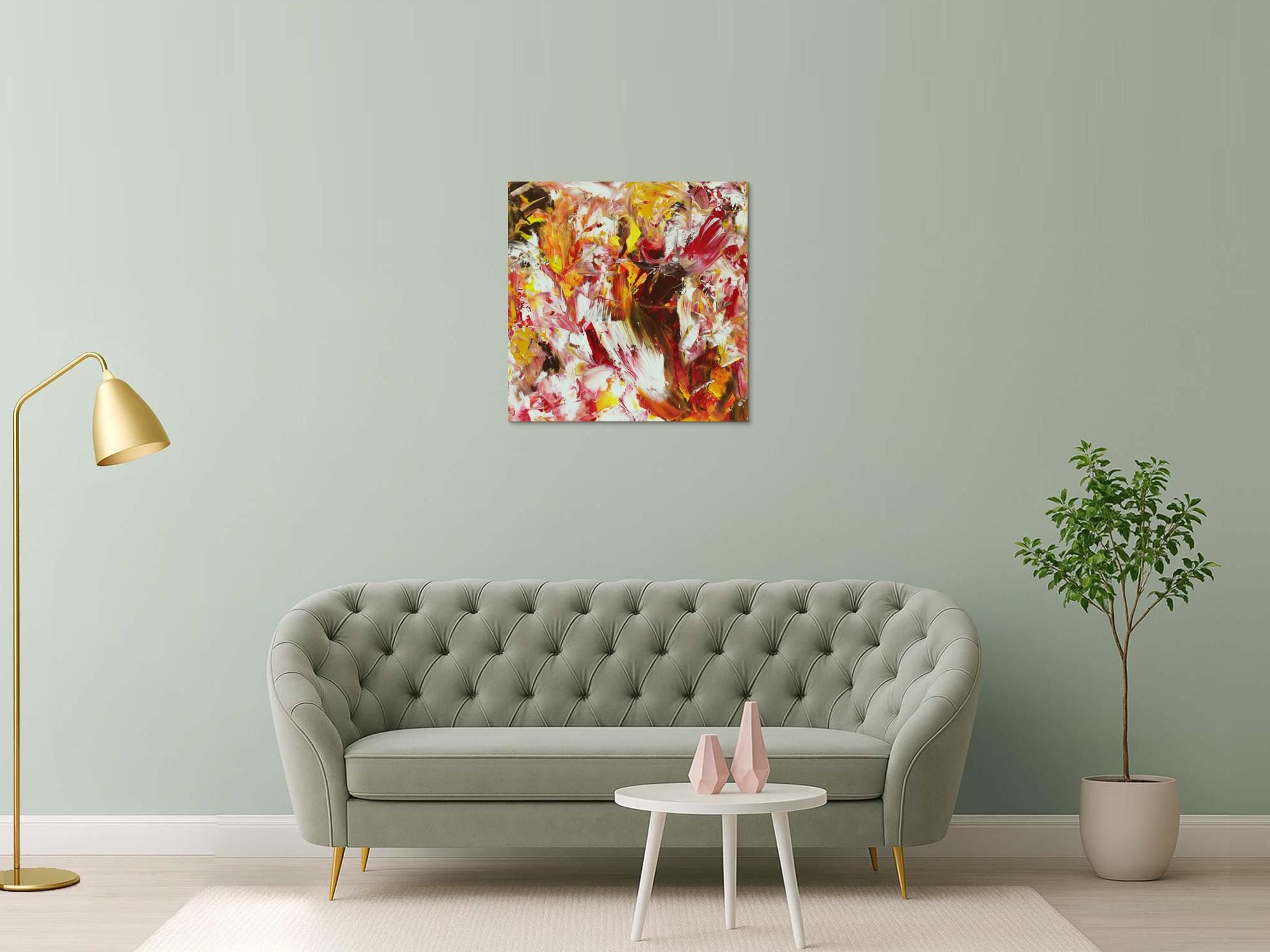 Abstraktes Acrylbild Modern Art handgemalt auf Leinwand Action Painting quadratisch