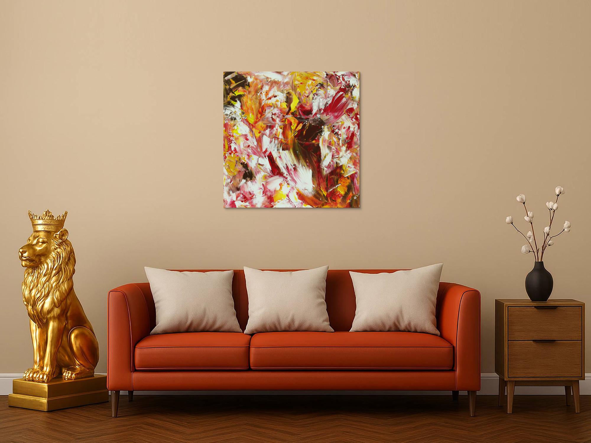 Abstraktes Acrylbild Modern Art handgemalt auf Leinwand Action Painting quadratisch