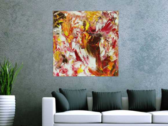 Abstraktes Acrylbild Modern Art handgemalt auf Leinwand Action Painting quadratisch