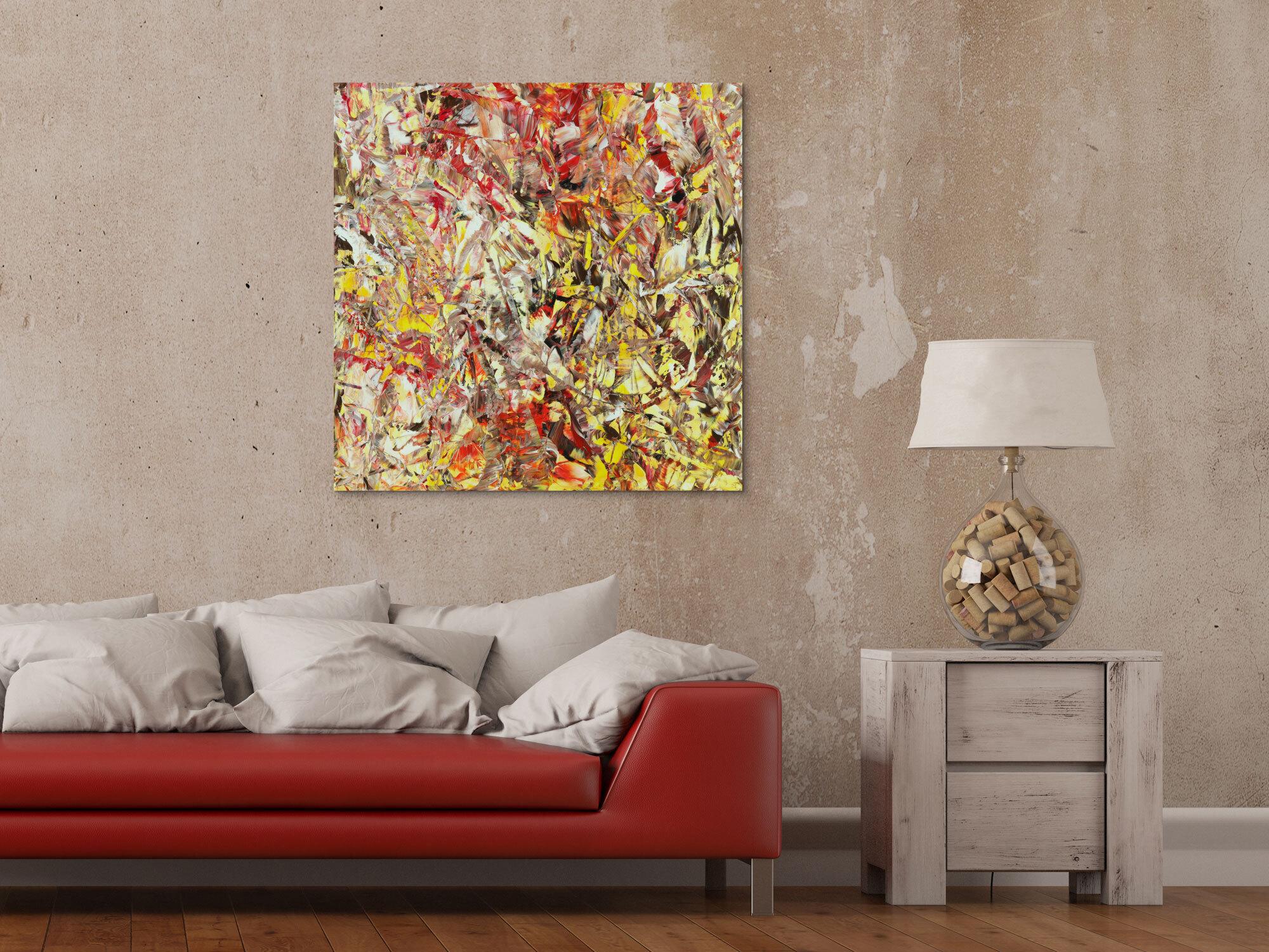 Abstraktes Acrylbild Modern Art handgemalt auf Leinwand Action Painting quadratisch