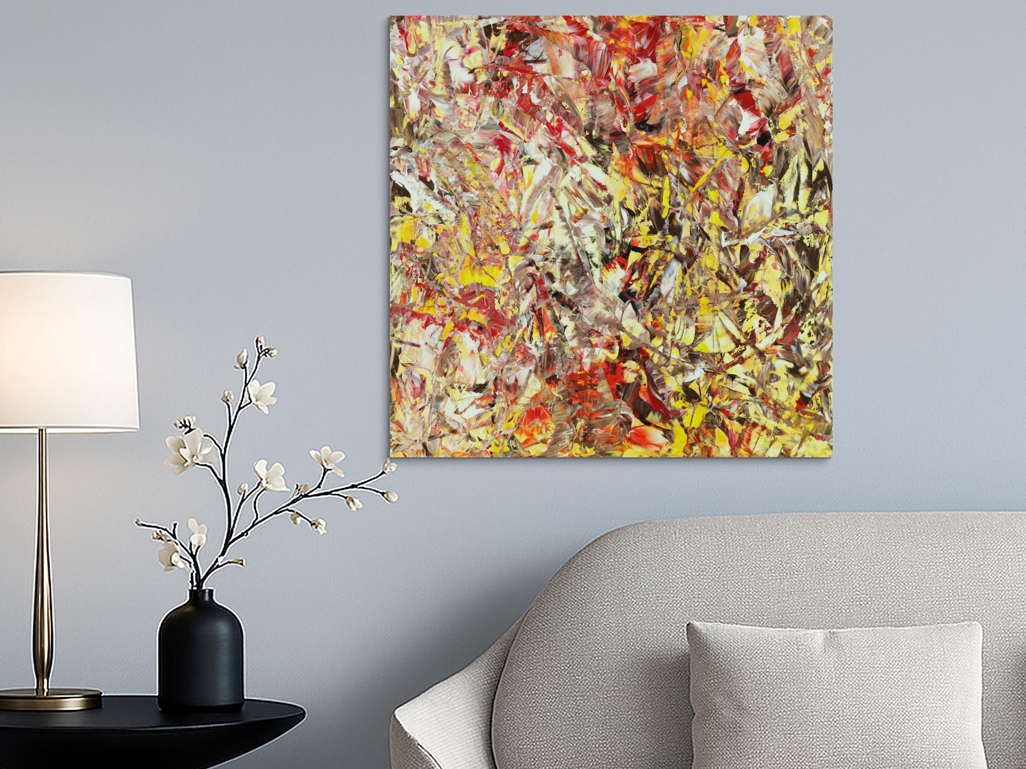 Abstraktes Acrylbild Modern Art handgemalt auf Leinwand Action Painting quadratisch