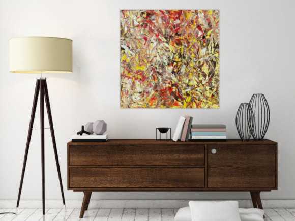 Abstraktes Acrylbild Modern Art handgemalt auf Leinwand Action Painting quadratisch