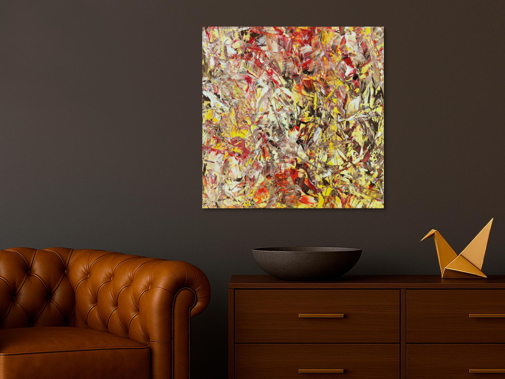 Abstraktes Acrylbild Modern Art handgemalt auf Leinwand Action Painting quadratisch