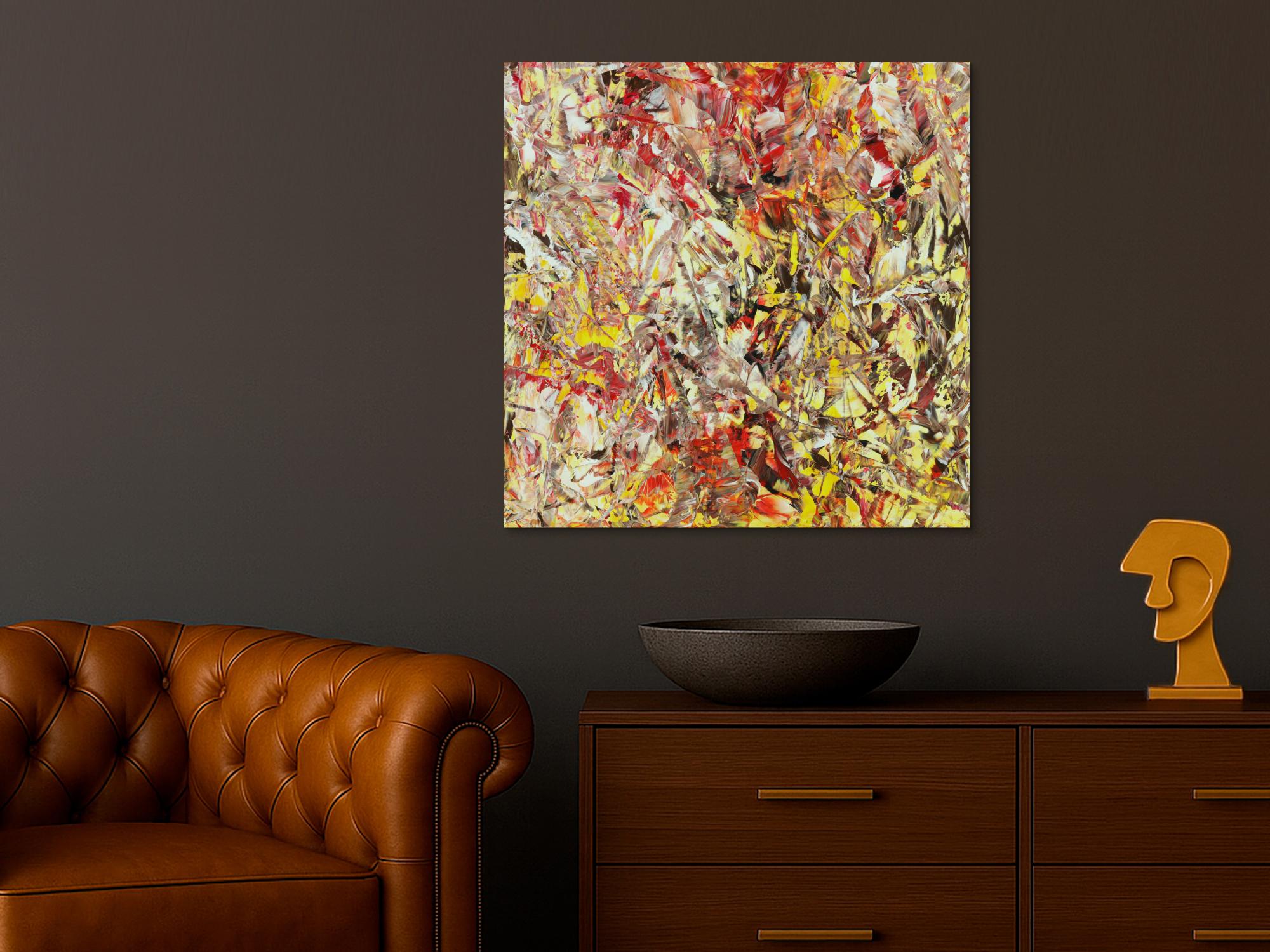 Abstraktes Acrylbild Modern Art handgemalt auf Leinwand Action Painting quadratisch