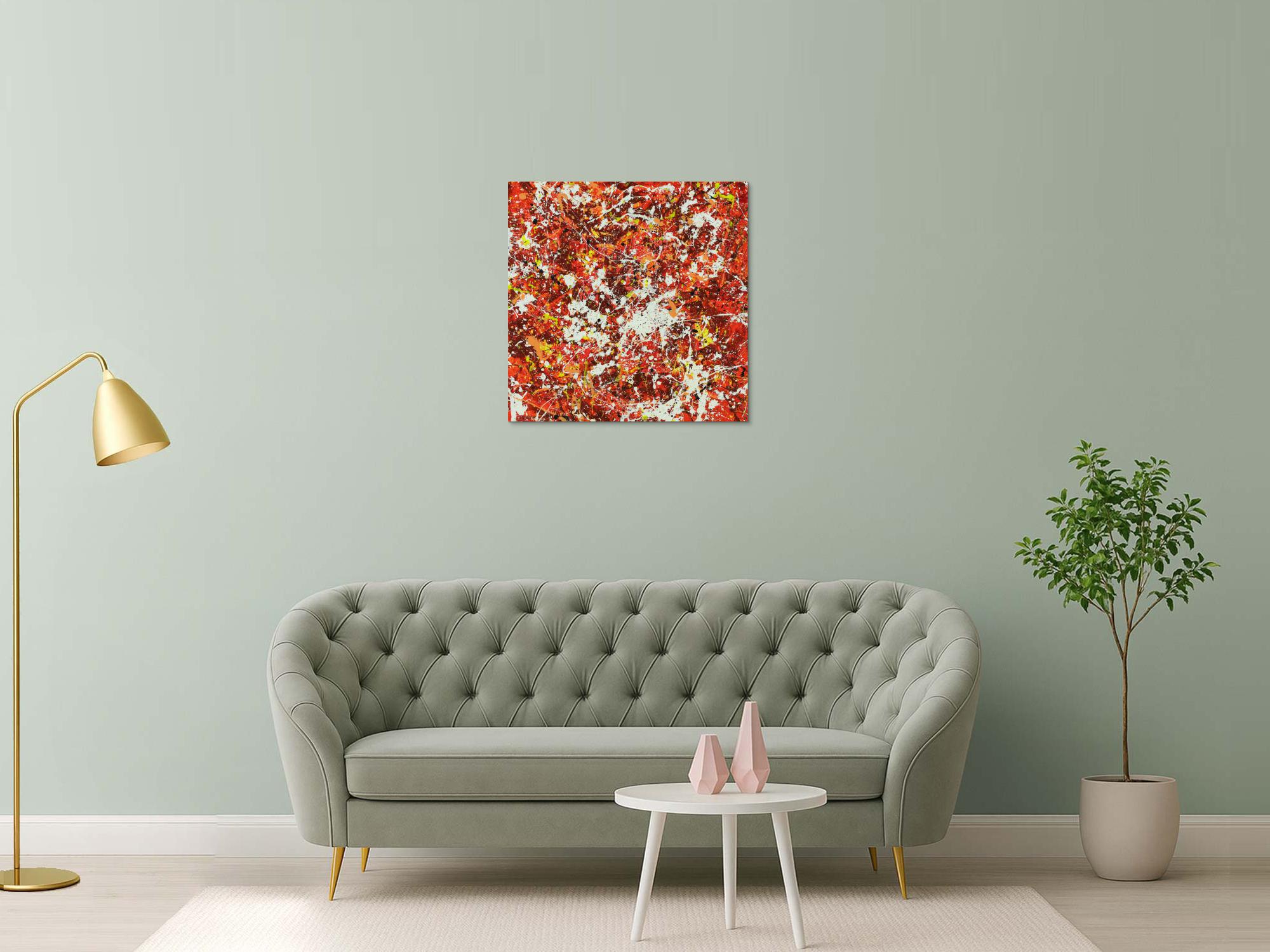 Abstraktes Acrylbild Modern Art handgemalt auf Leinwand Action Painting quadratisch