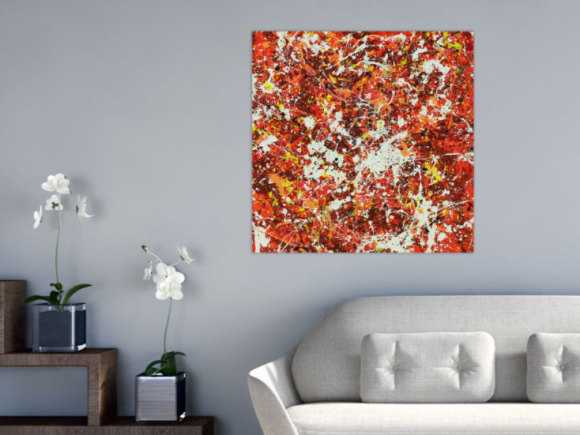 Abstraktes Acrylbild Modern Art handgemalt auf Leinwand Action Painting quadratisch