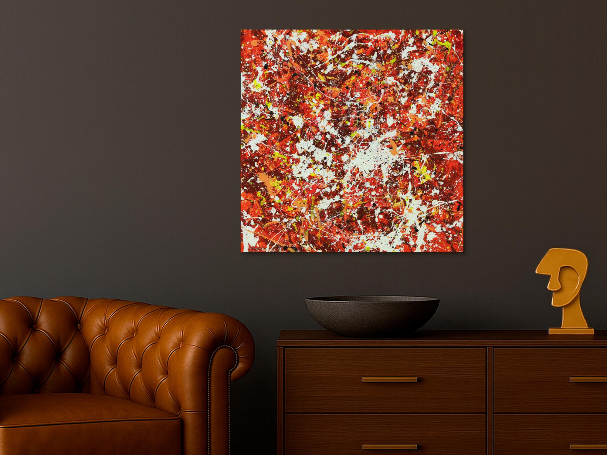 Abstraktes Acrylbild Modern Art handgemalt auf Leinwand Action Painting quadratisch