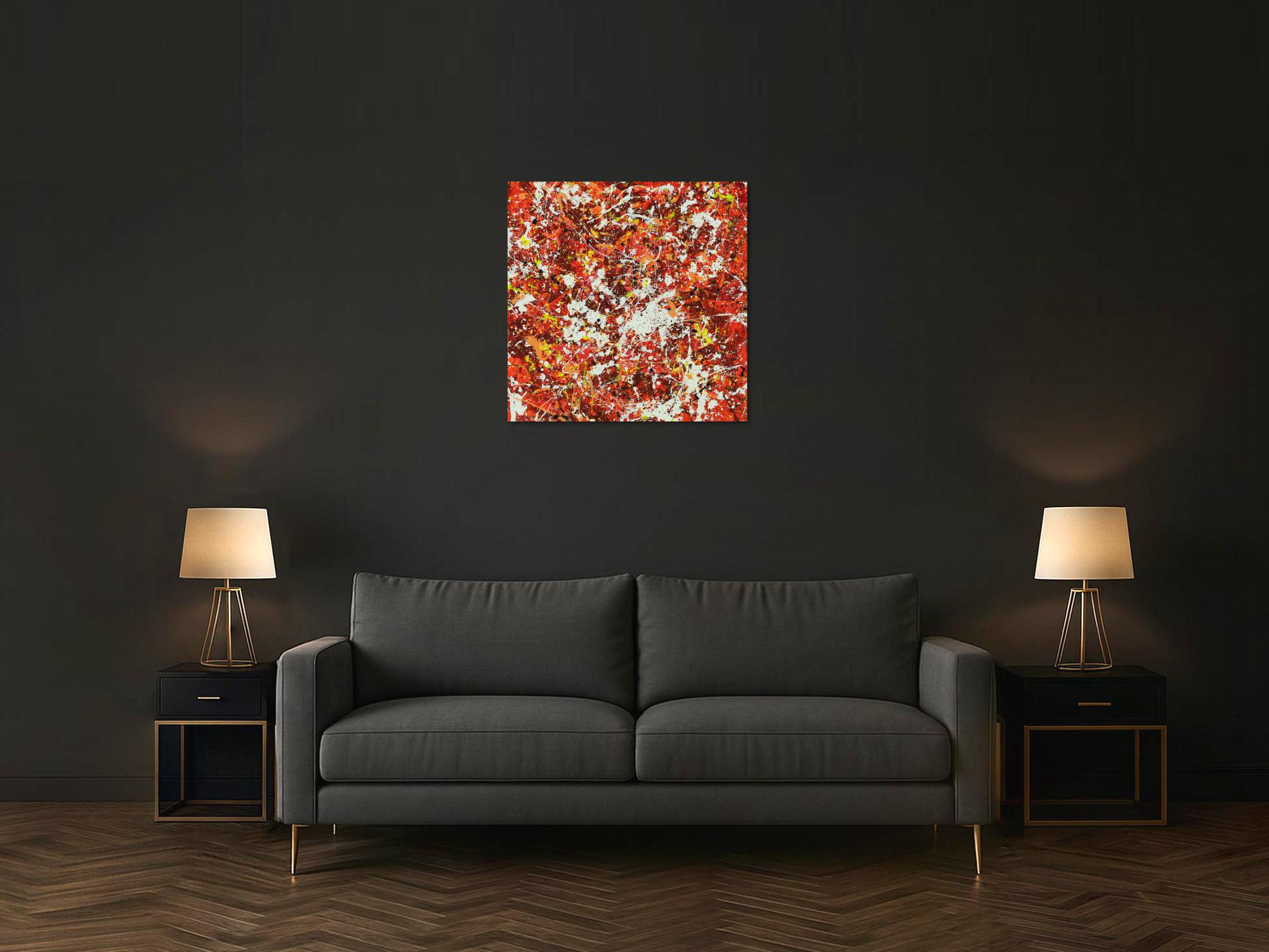 Abstraktes Acrylbild Modern Art handgemalt auf Leinwand Action Painting quadratisch