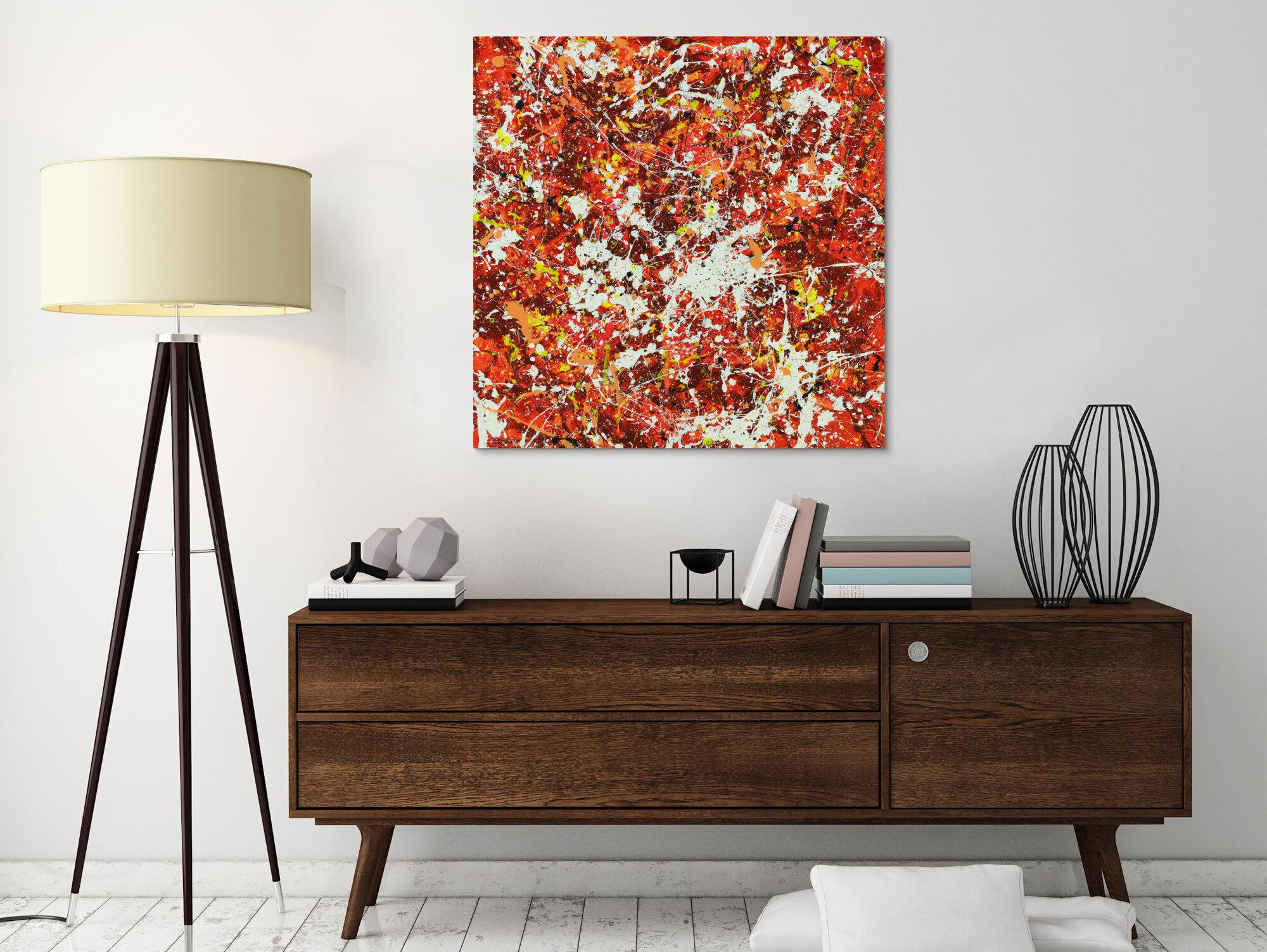 Abstraktes Acrylbild Modern Art handgemalt auf Leinwand Action Painting quadratisch