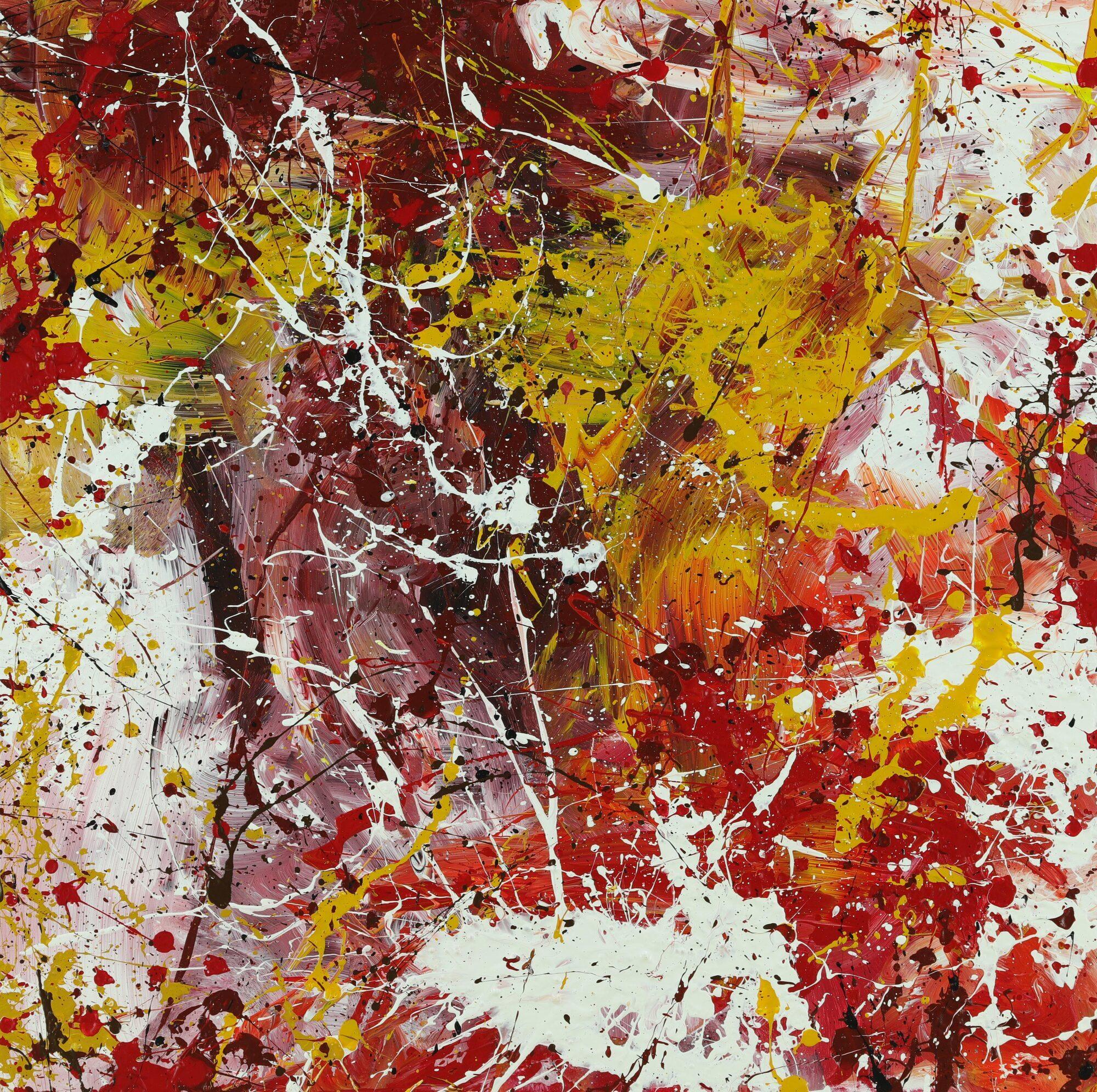 Abstraktes Acrylbild Modern Art handgemalt auf Leinwand Action Painting quadratisch