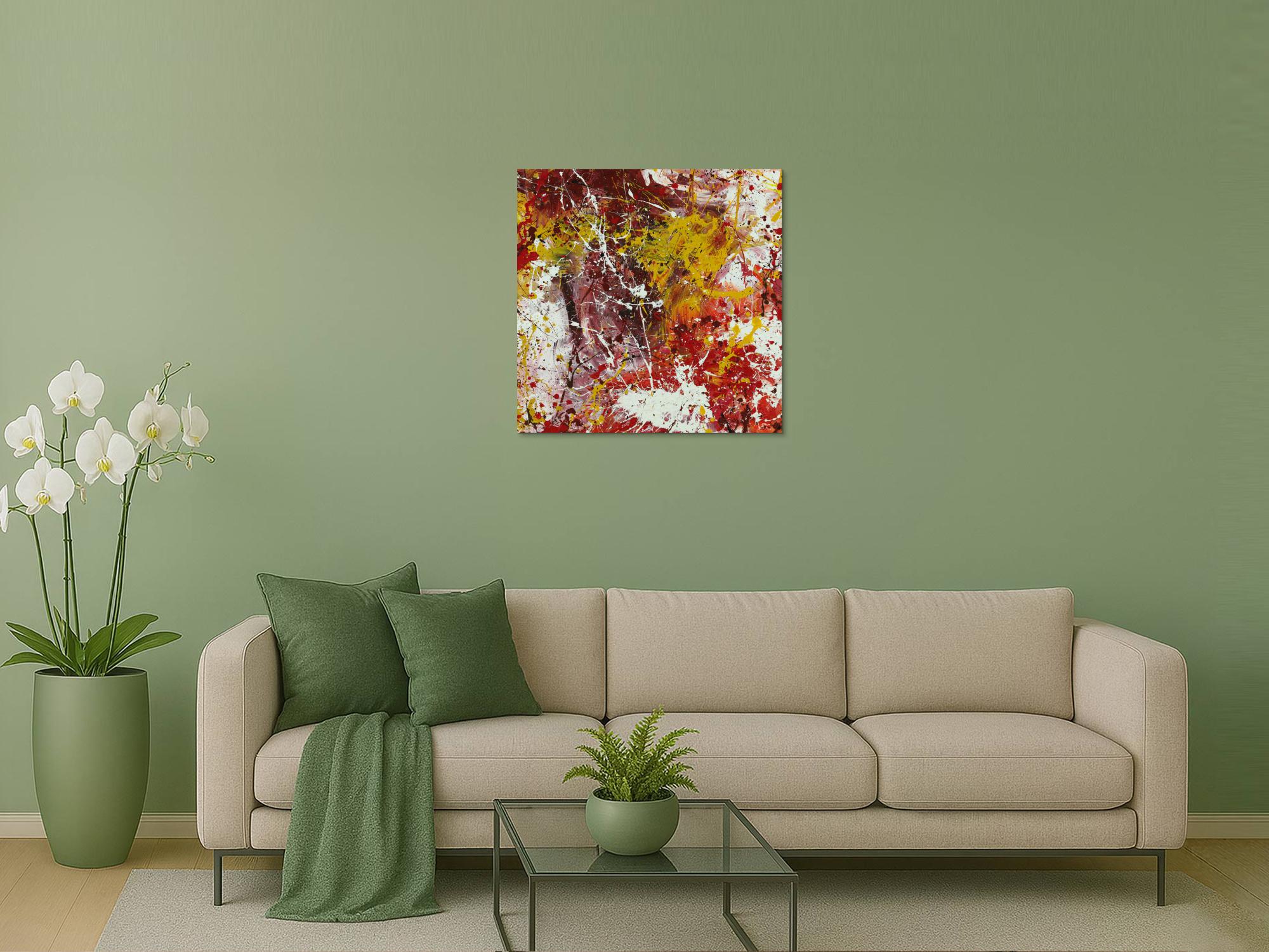 Abstraktes Acrylbild Modern Art handgemalt auf Leinwand Action Painting quadratisch