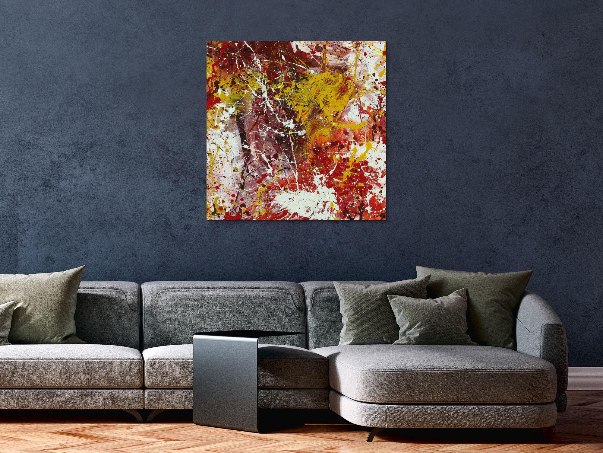 Abstraktes Acrylbild Modern Art handgemalt auf Leinwand Action Painting quadratisch