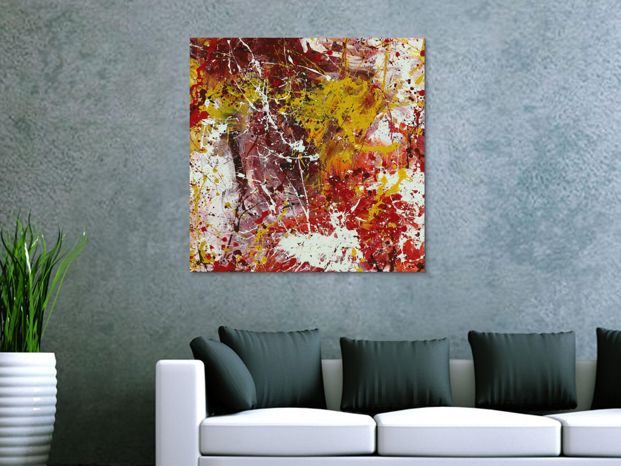 Abstraktes Acrylbild Modern Art handgemalt auf Leinwand Action Painting quadratisch