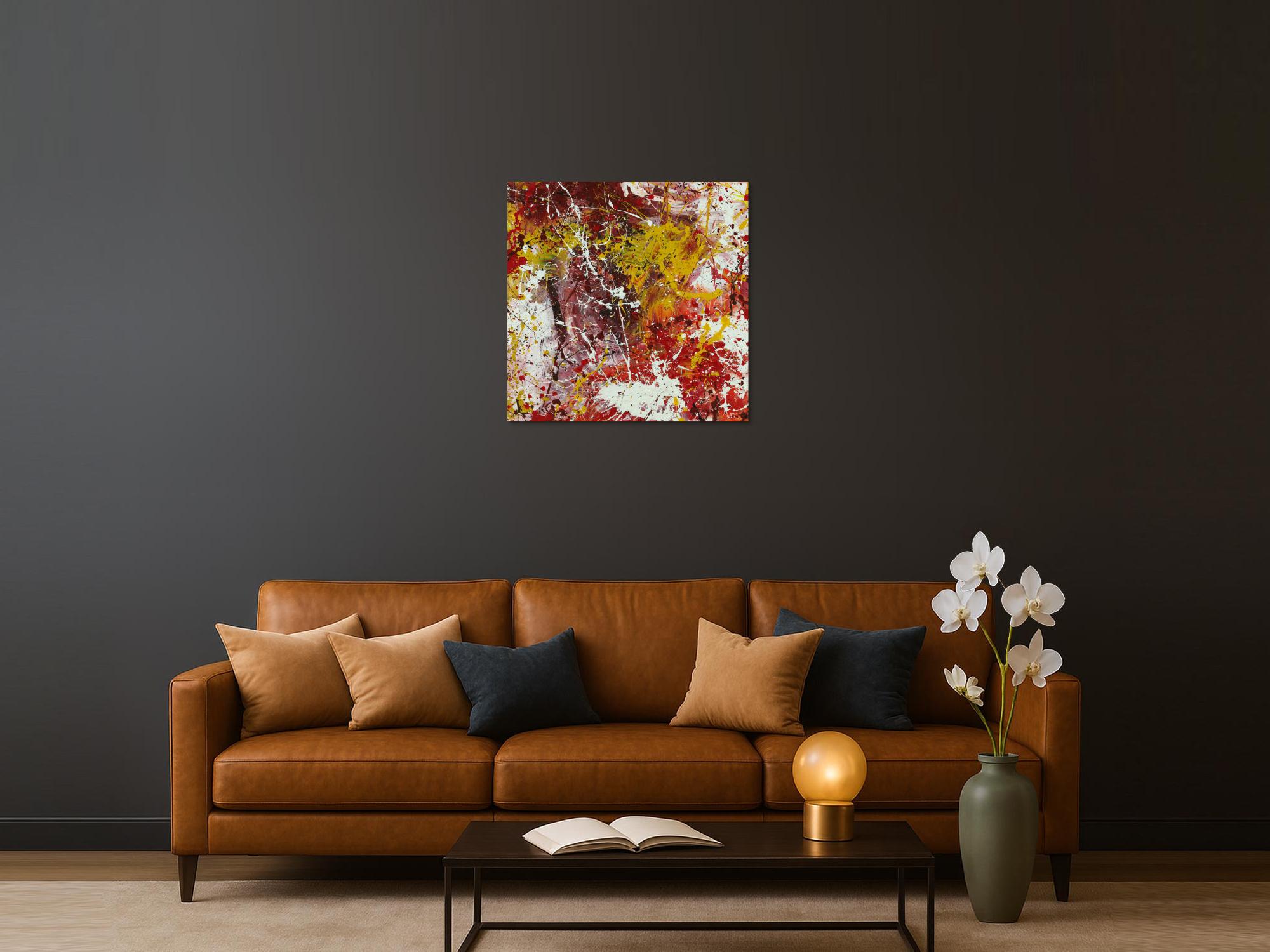 Abstraktes Acrylbild Modern Art handgemalt auf Leinwand Action Painting quadratisch