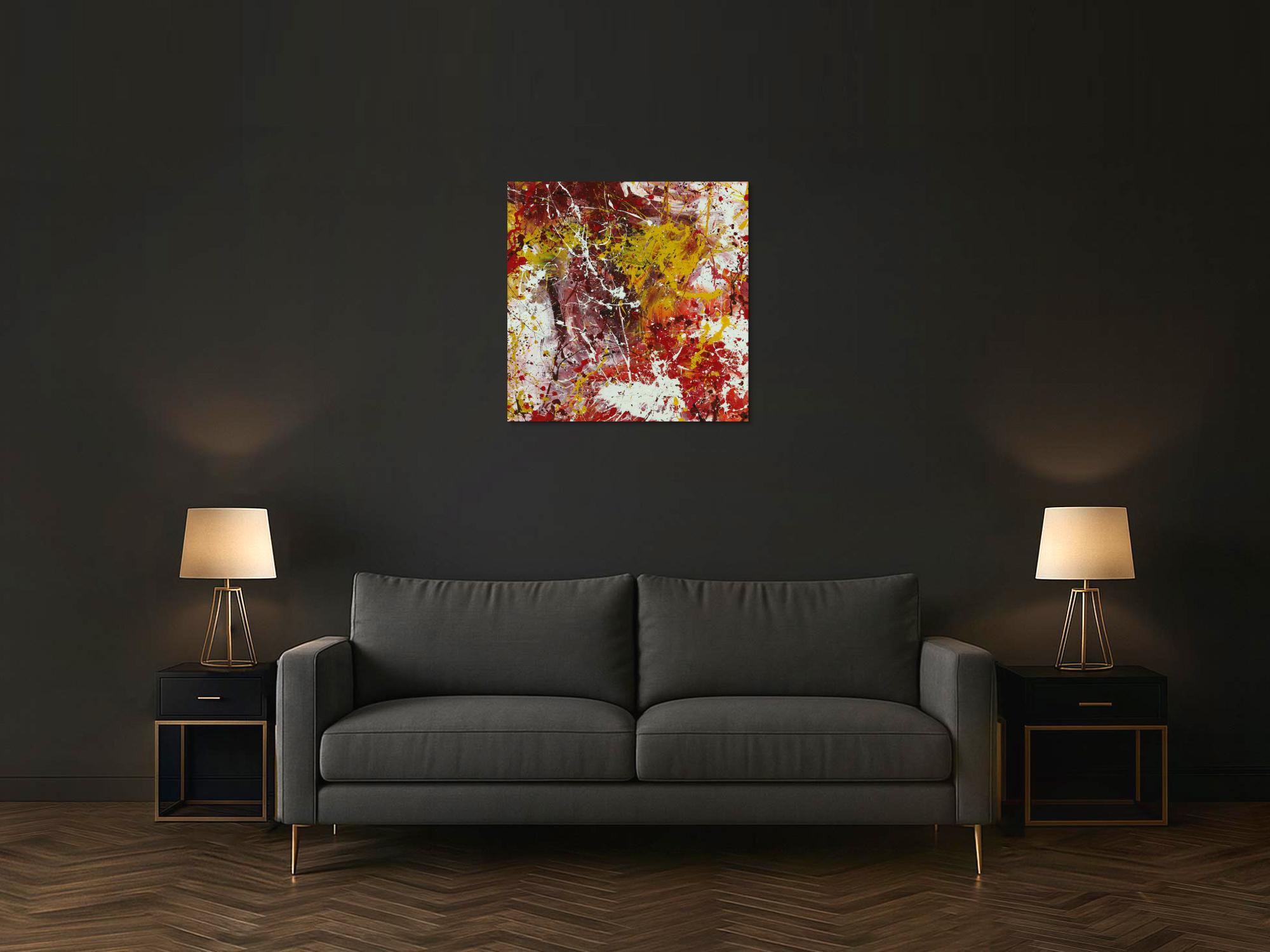Abstraktes Acrylbild Modern Art handgemalt auf Leinwand Action Painting quadratisch