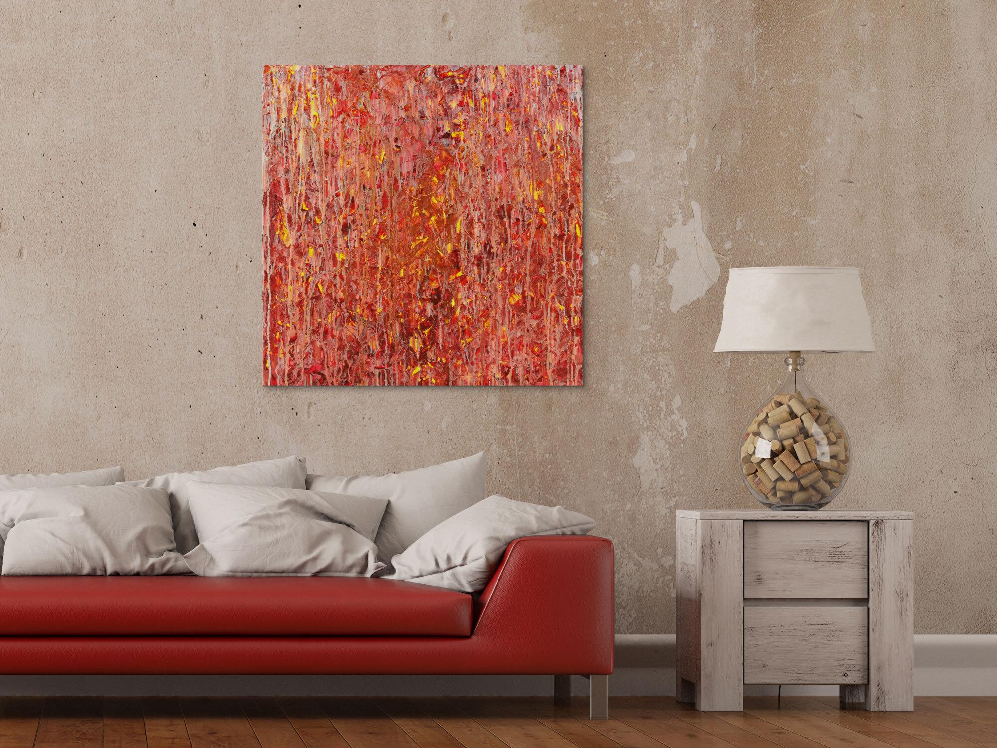 Abstraktes Acrylbild Modern Art handgemalt auf Leinwand Action Painting quadratisch