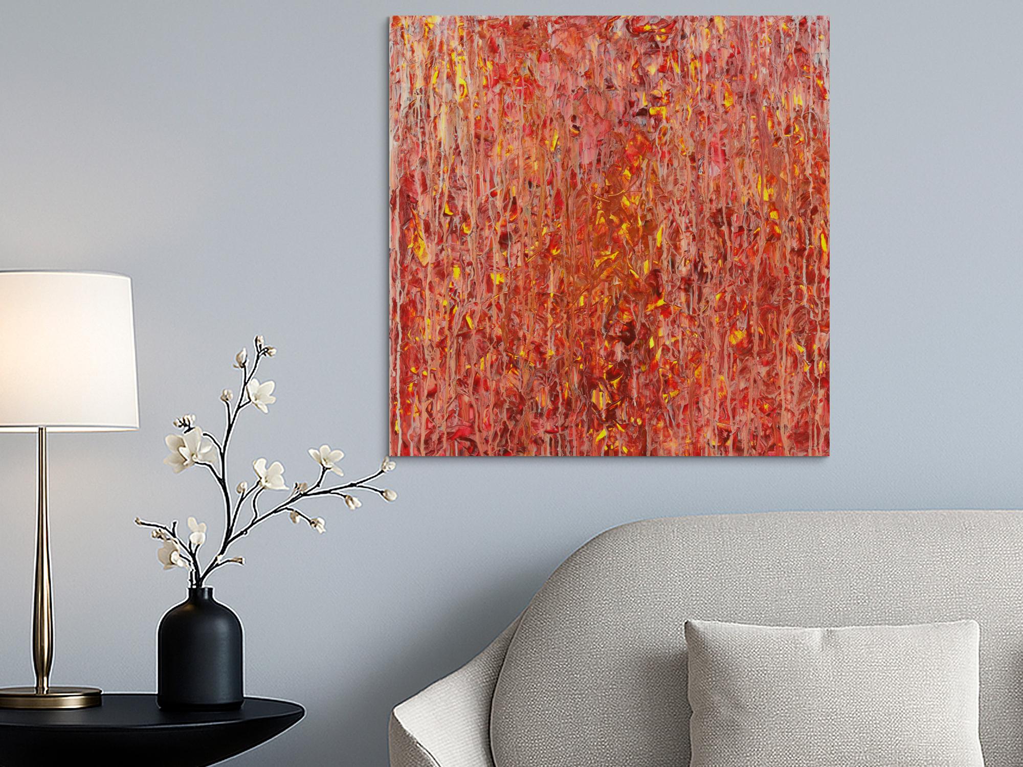 Abstraktes Acrylbild Modern Art handgemalt auf Leinwand Action Painting quadratisch