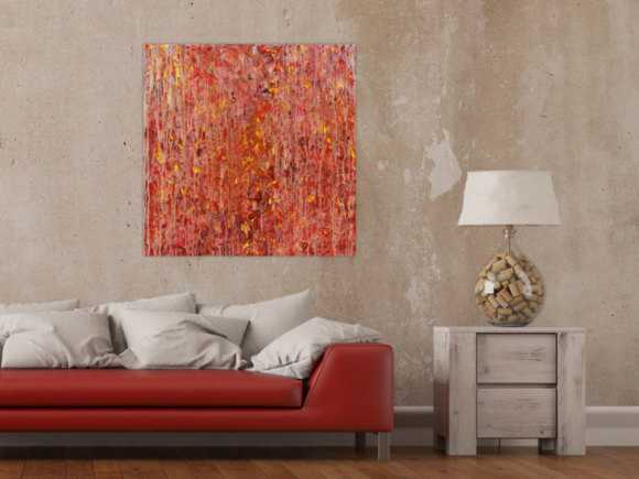 Abstraktes Acrylbild Modern Art handgemalt auf Leinwand Action Painting quadratisch