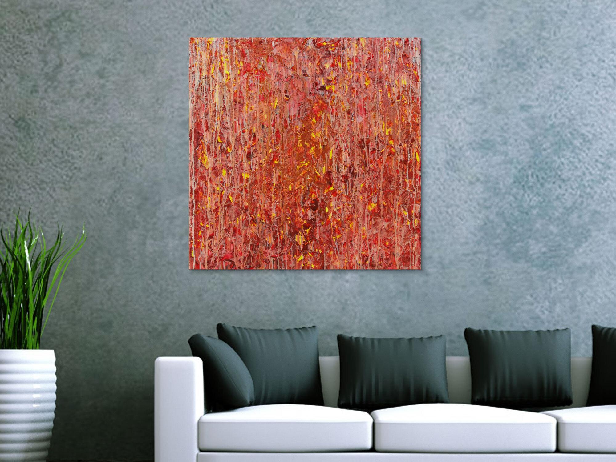 Abstraktes Acrylbild Modern Art handgemalt auf Leinwand Action Painting quadratisch