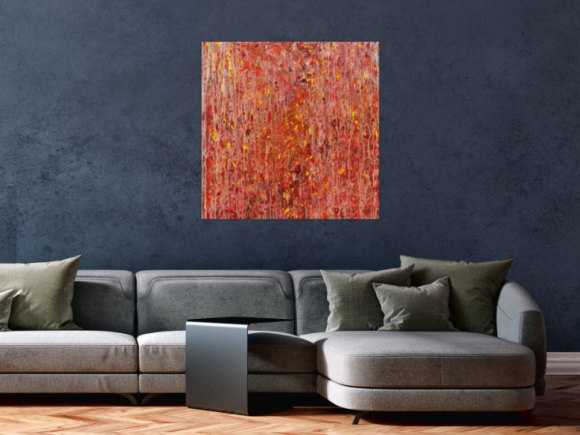 Abstraktes Acrylbild Modern Art handgemalt auf Leinwand Action Painting quadratisch