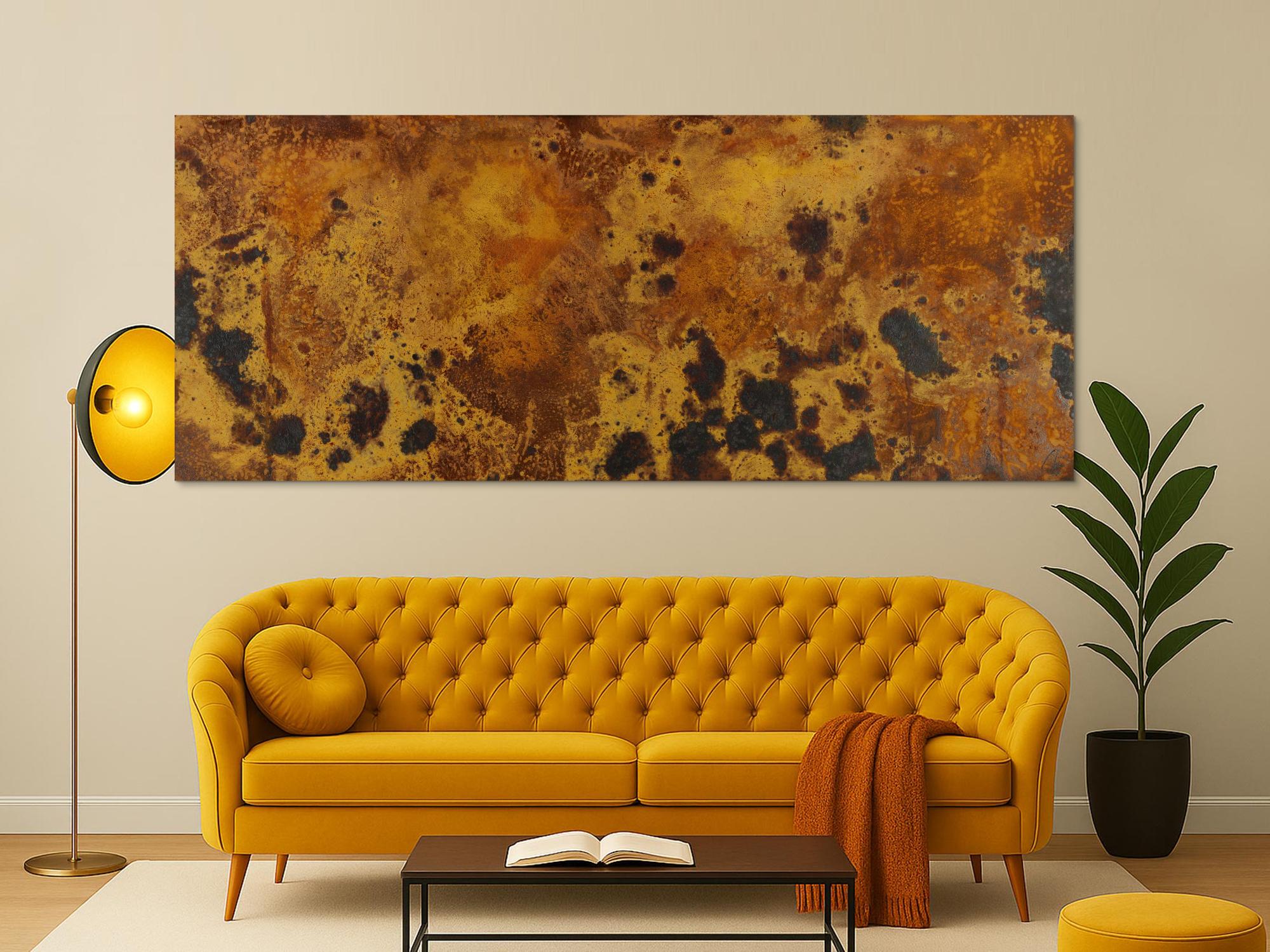 Abstrakte Bild aus echtem Rost auf Leinwand handgemalt zeitgenösssich panorama XXL