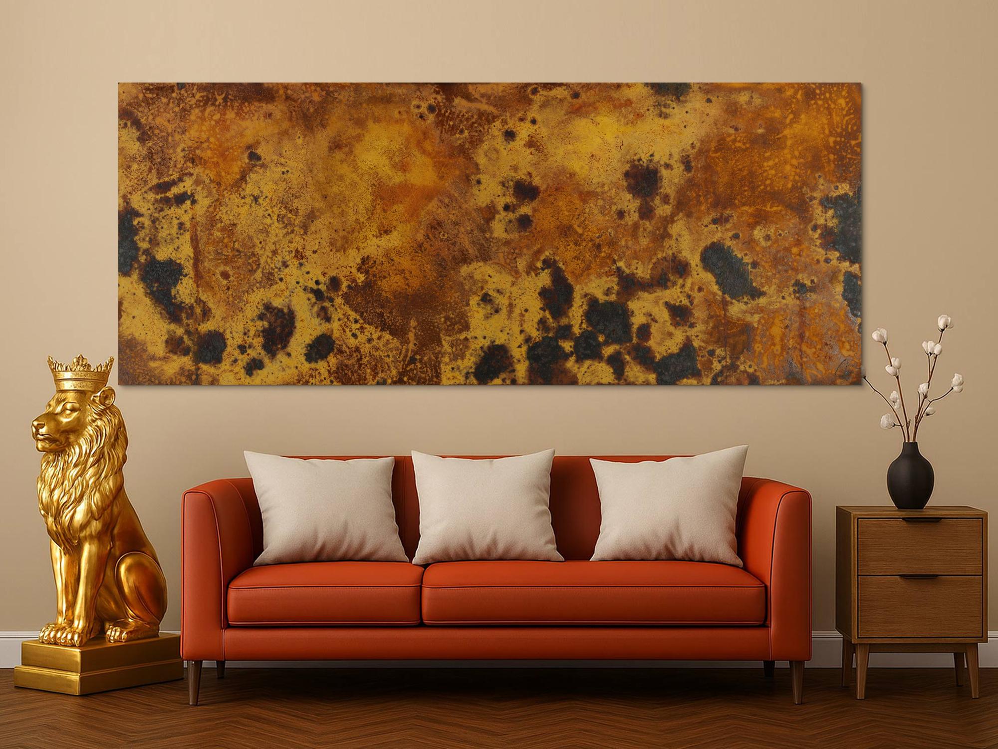 Abstrakte Bild aus echtem Rost auf Leinwand handgemalt zeitgenösssich panorama XXL