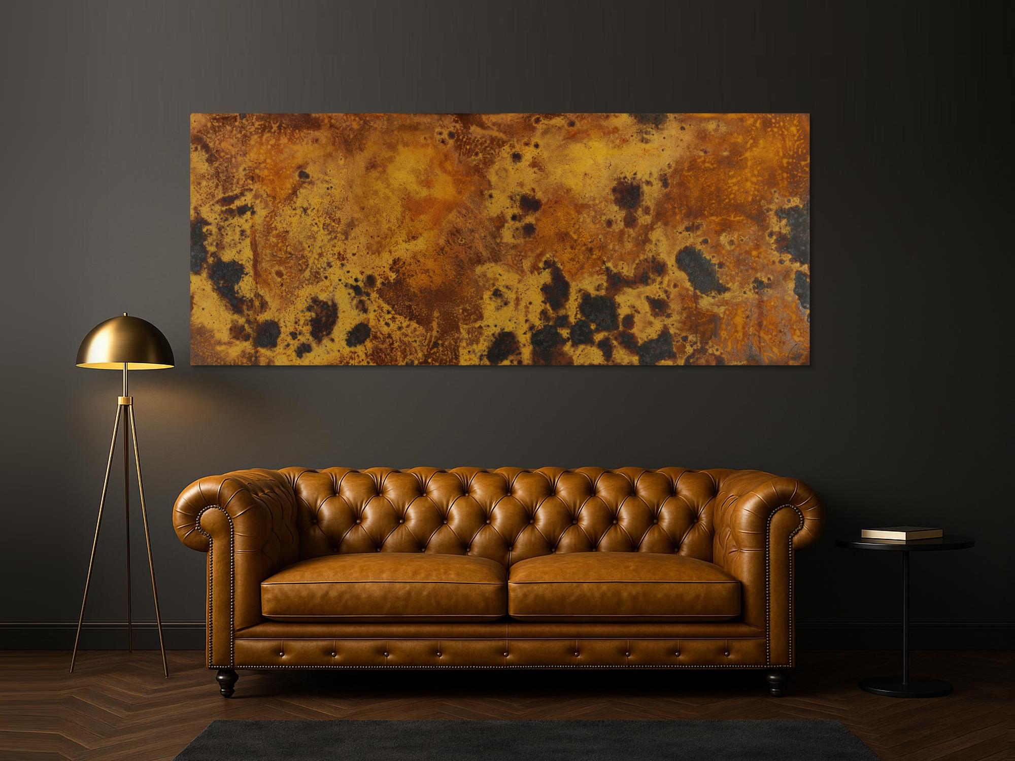 Abstrakte Bild aus echtem Rost auf Leinwand handgemalt zeitgenösssich panorama XXL