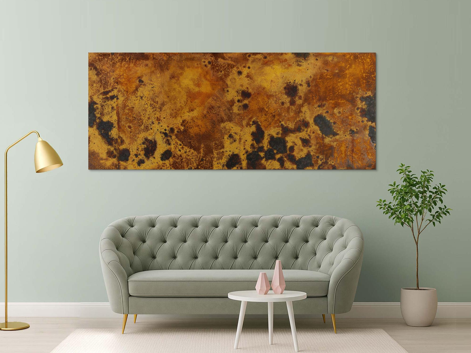 Abstrakte Bild aus echtem Rost auf Leinwand handgemalt zeitgenösssich panorama XXL