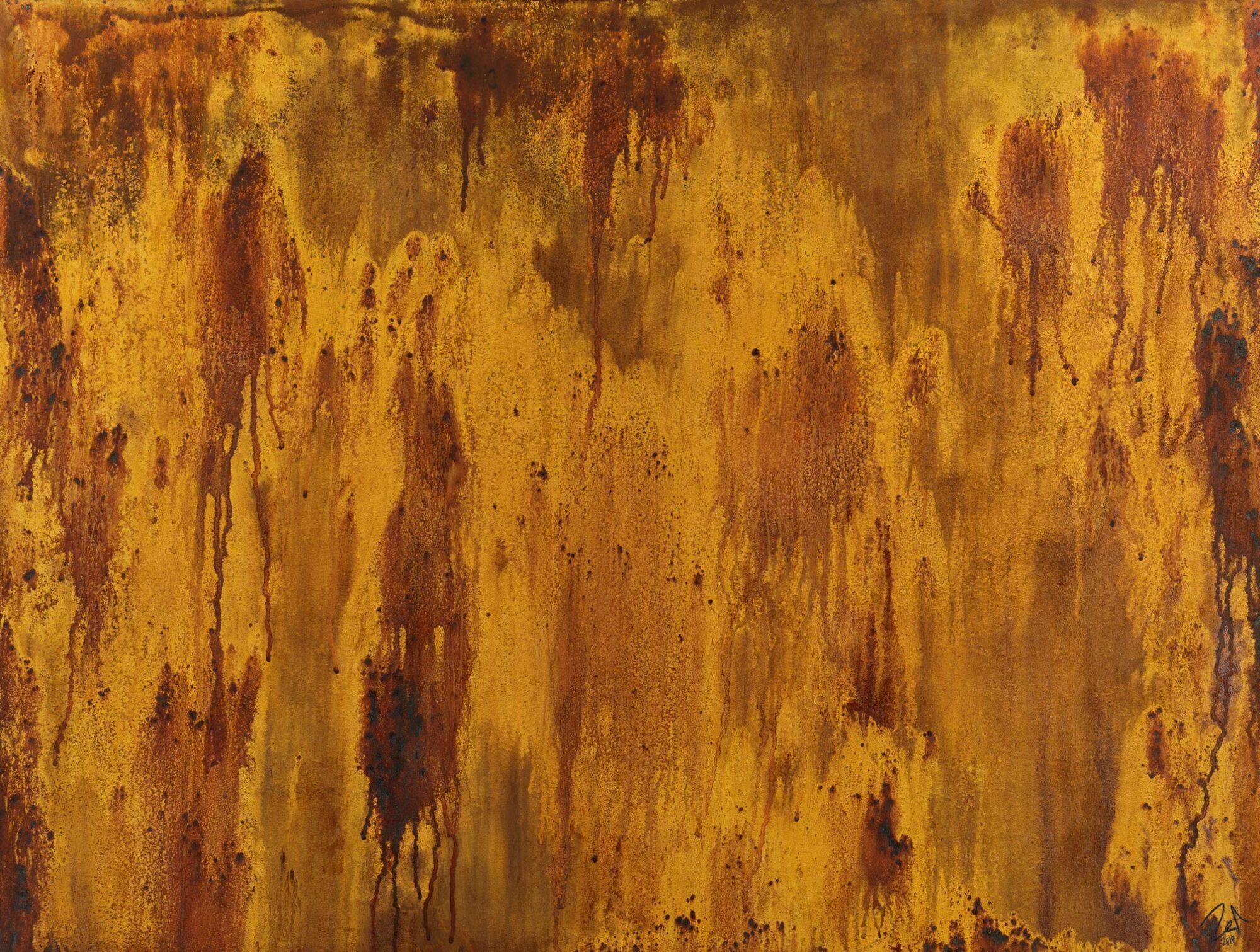 Abstraktes Gemälde aus echtem Rost auf Leinwand handgemalt zeitgenössisch modern groß