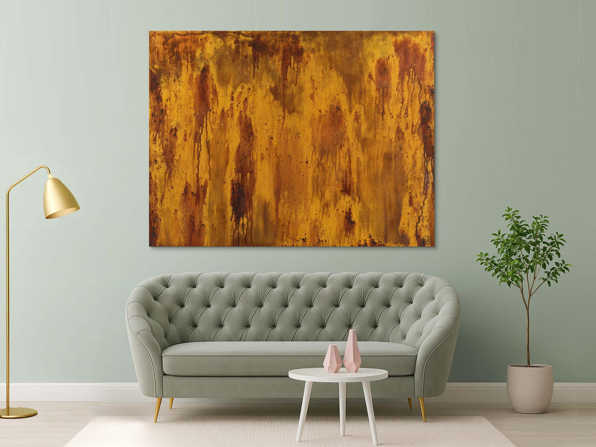 Abstraktes Gemälde aus echtem Rost auf Leinwand handgemalt zeitgenössisch modern groß