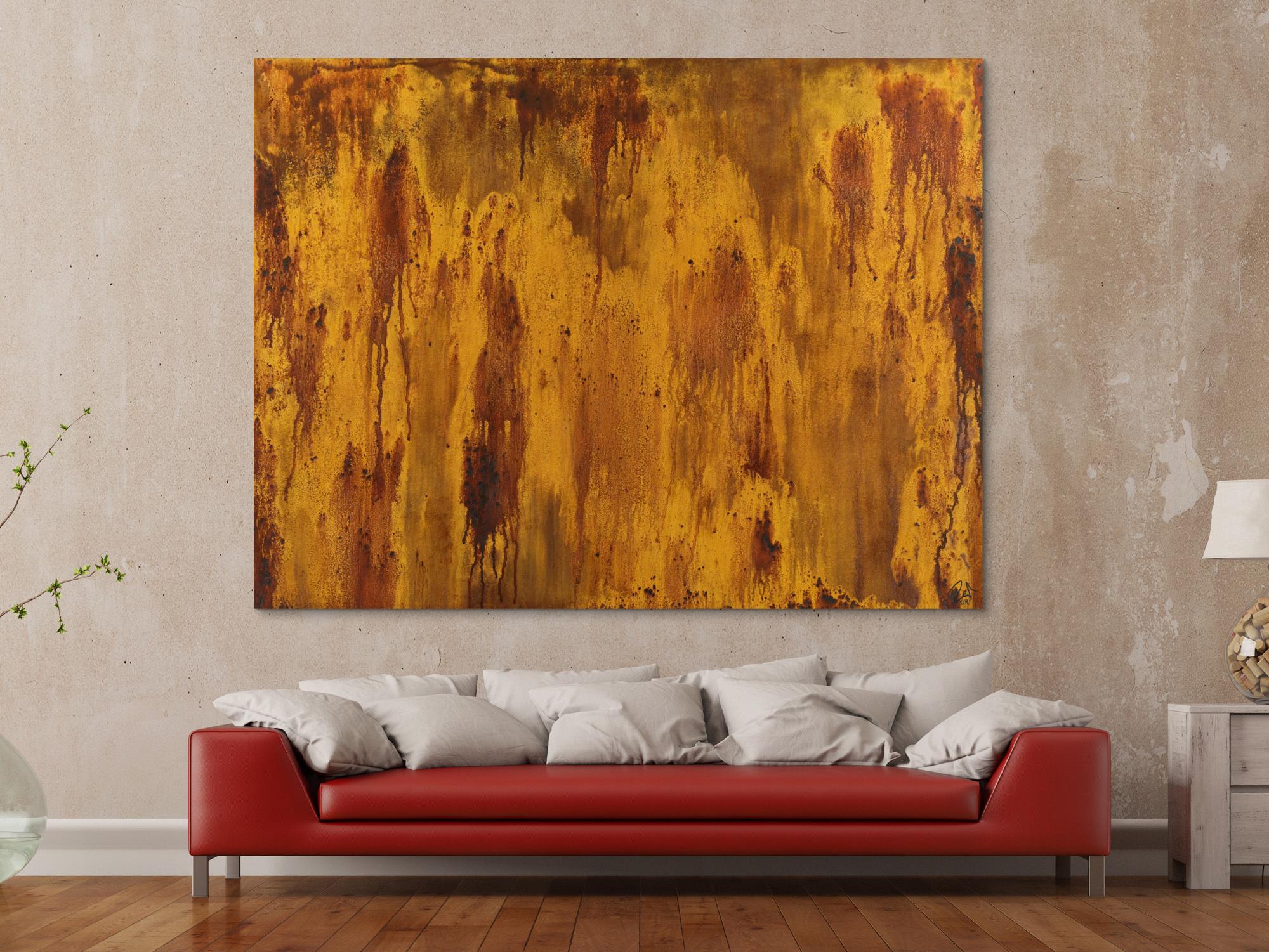 Abstraktes Gemälde aus echtem Rost auf Leinwand handgemalt zeitgenössisch modern groß