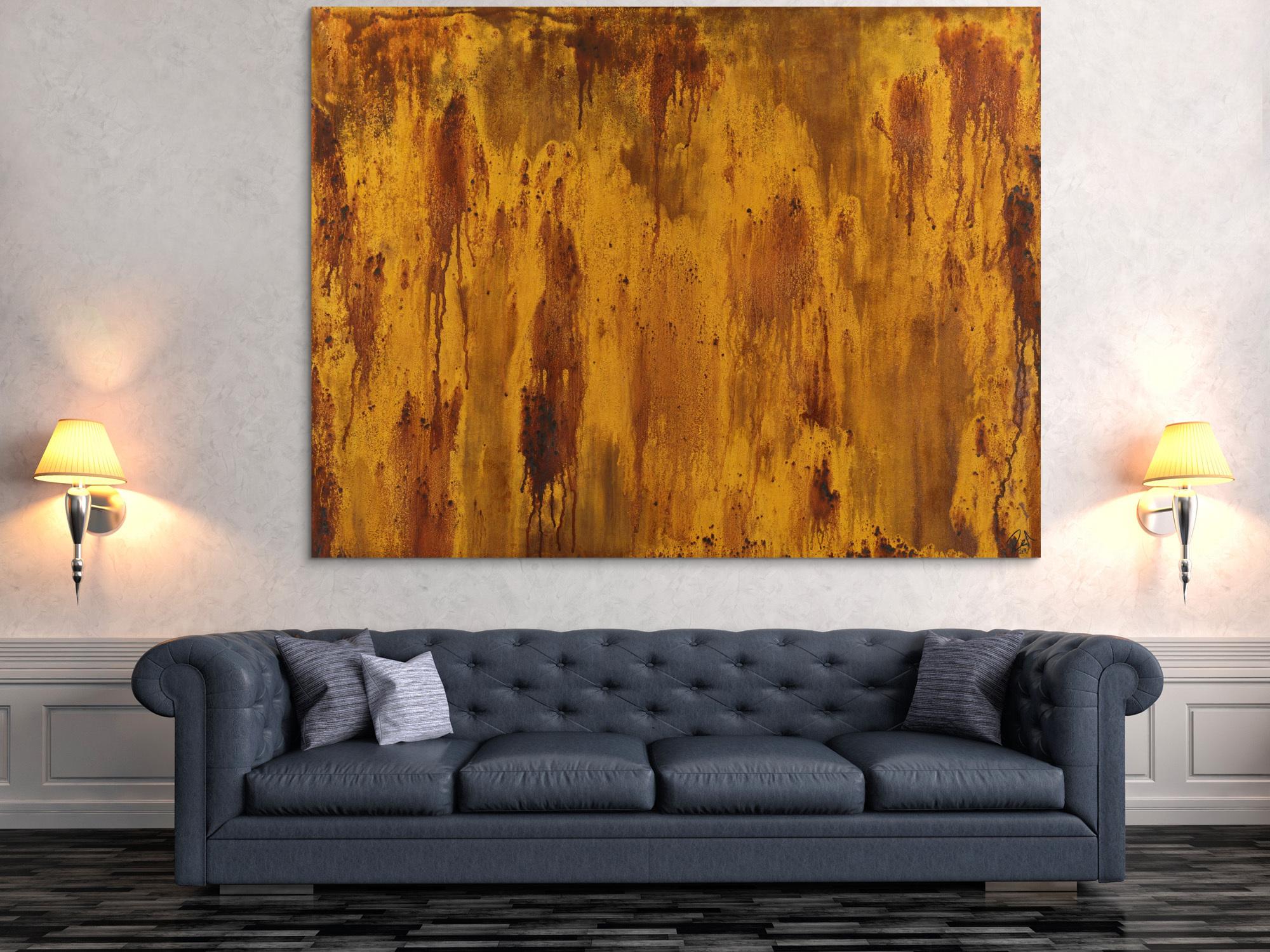 Abstraktes Gemälde aus echtem Rost auf Leinwand handgemalt zeitgenössisch modern groß