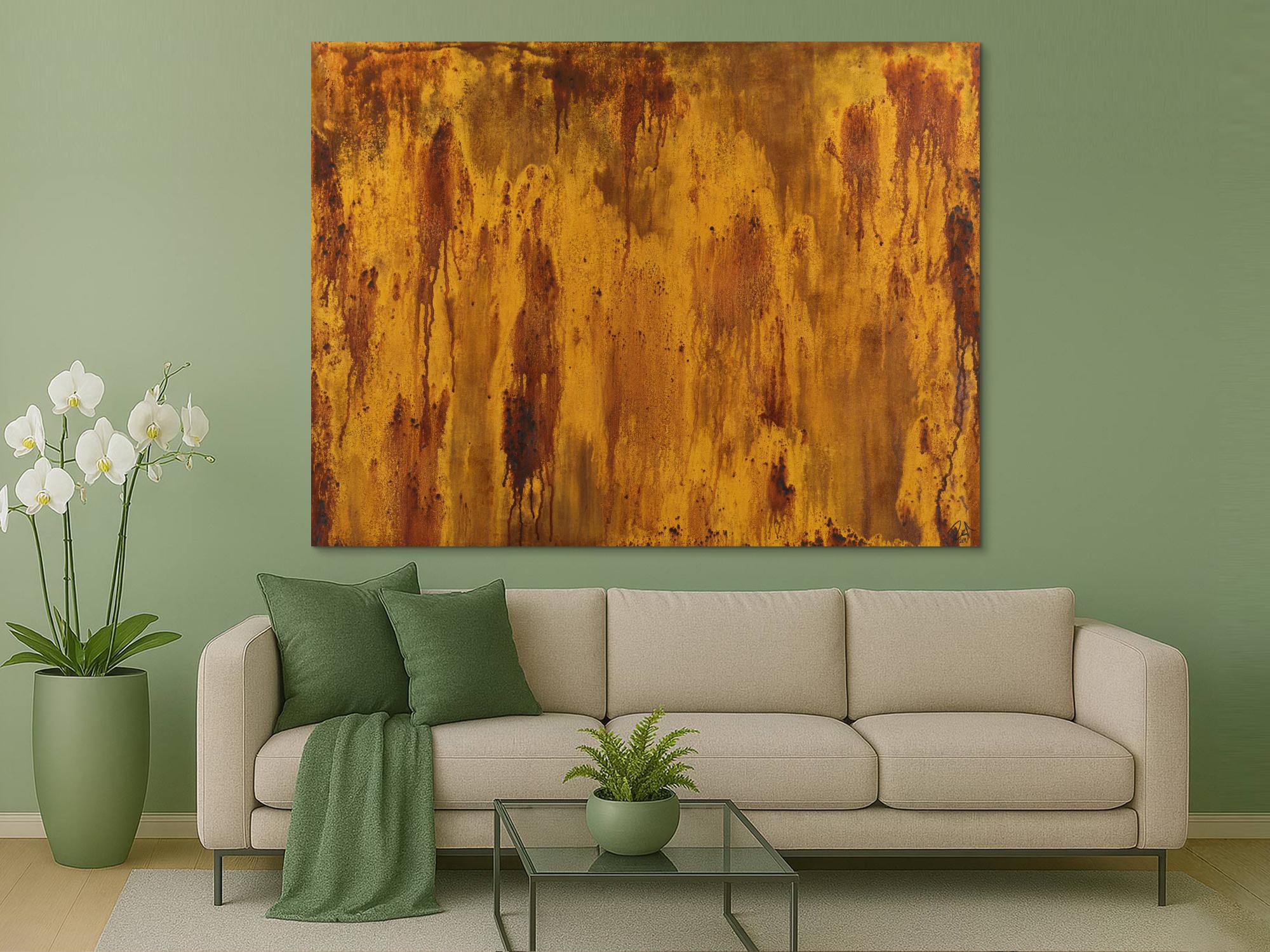 Abstraktes Gemälde aus echtem Rost auf Leinwand handgemalt zeitgenössisch modern groß