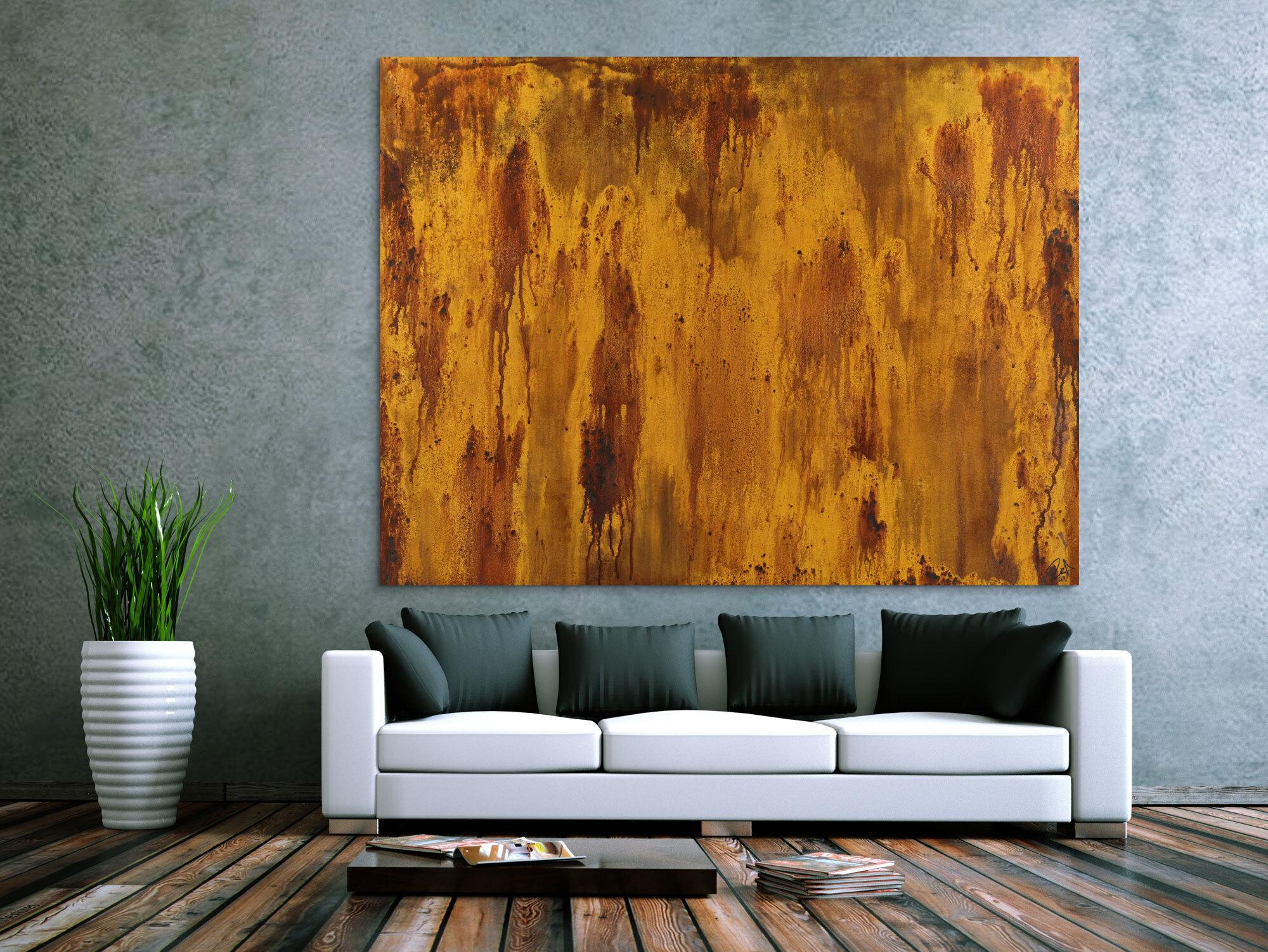 Abstraktes Gemälde aus echtem Rost auf Leinwand handgemalt zeitgenössisch modern groß