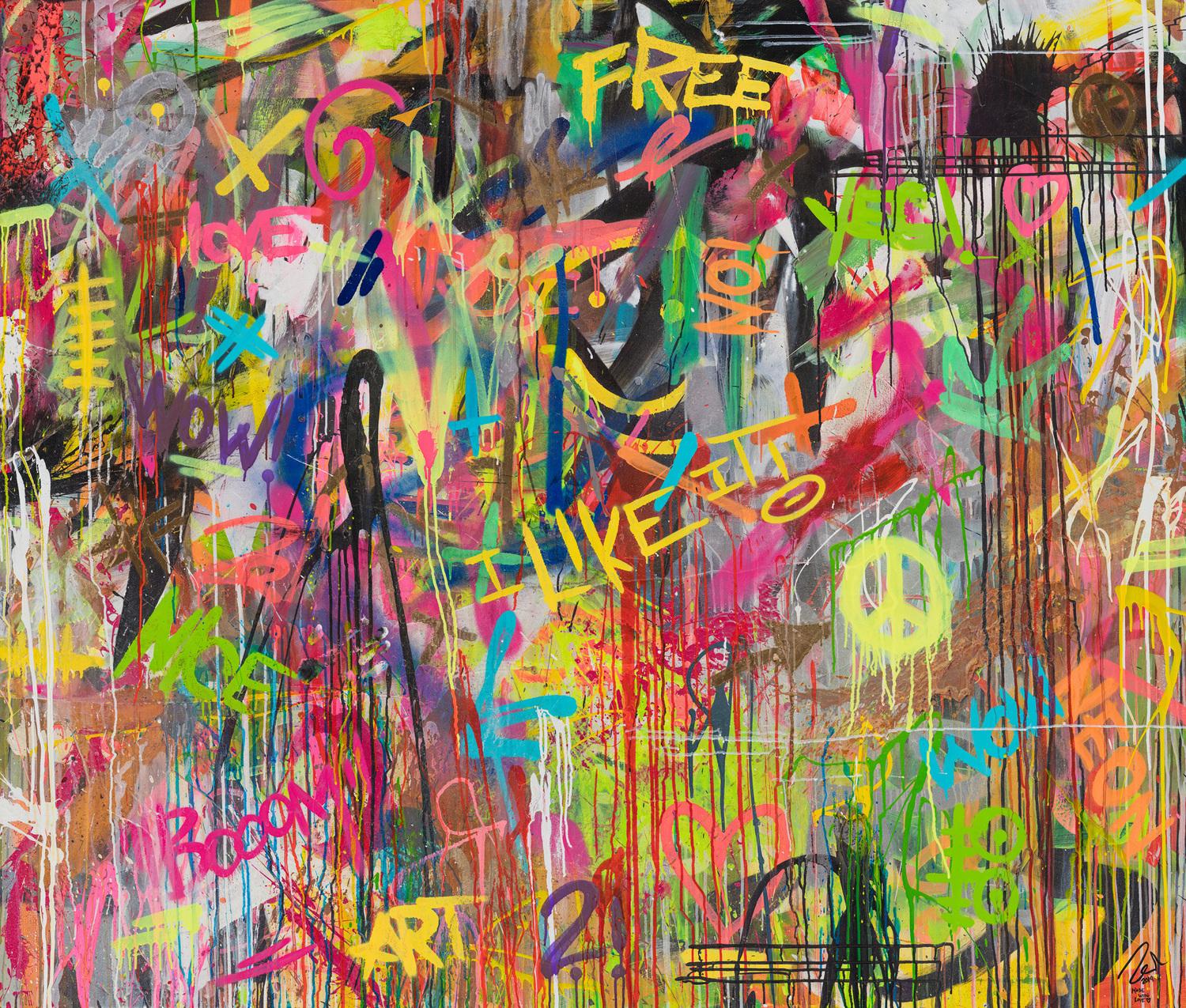 Abstraktes Gemälde auf Leinwand Abstraktes Original Gemälde 170x200cm Action Painting zeitgenössisch handgemalt Mischtechnik braun beige schwarz Einzelstück in 170x200cm von Alex Zerr