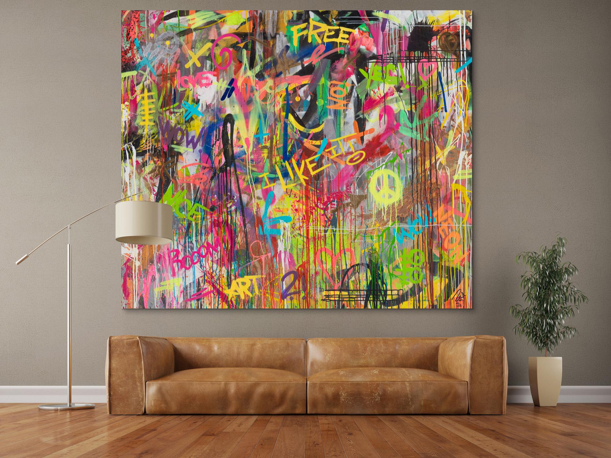 Abstraktes Original Gemälde 170x200cm Action Painting zeitgenössisch handgemalt Mischtechnik braun beige schwarz Einzelstück